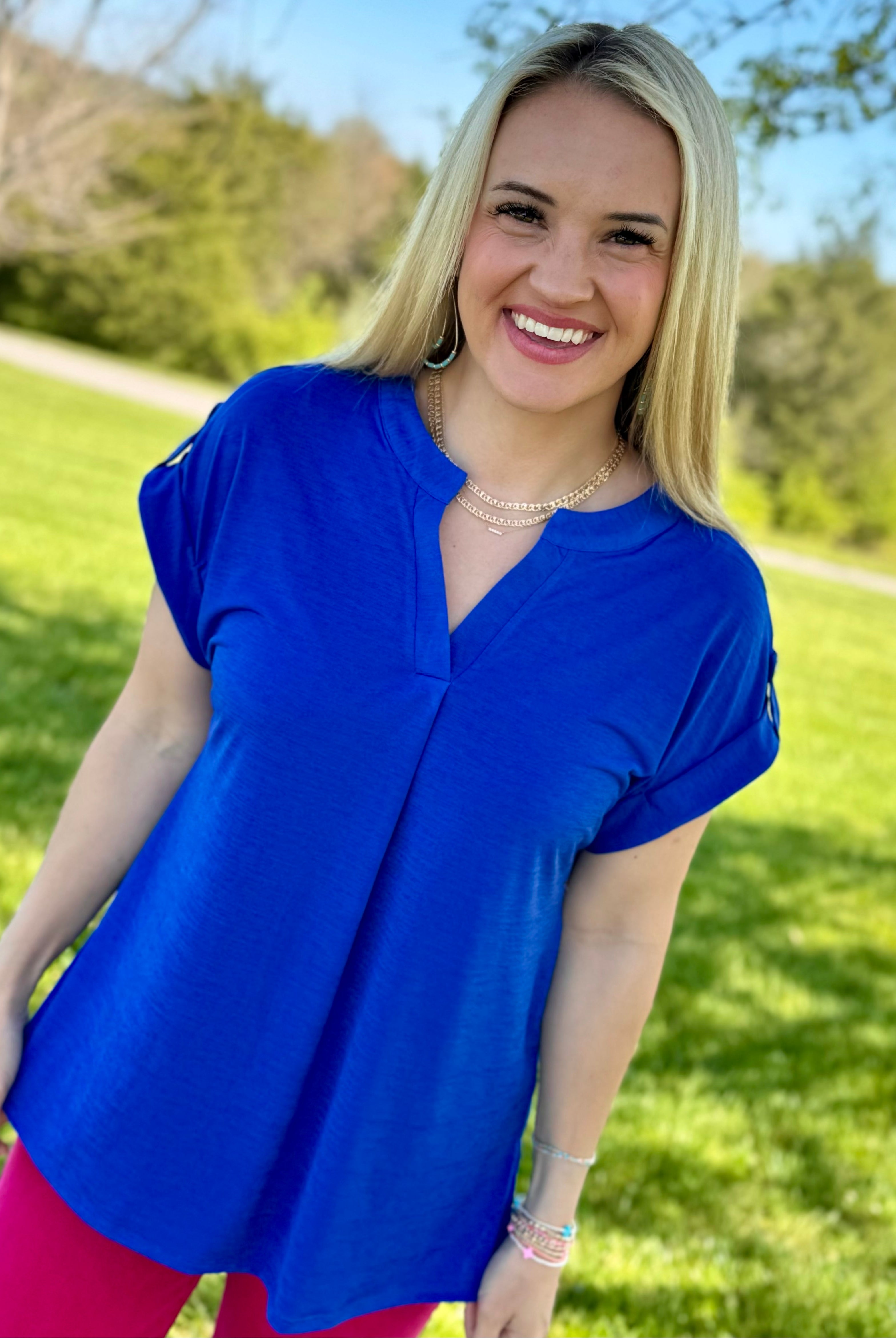 Bright & Beautiful Short Sleeve Top - Royal Blue-Tops-The Lovely Closet-The Lovely Closet, Women's Fashion Boutique in Alexandria, KY