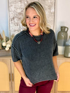 Let's Getaway Short Sleeve Sweater - Charcoal-140 Sweaters-Blu Pepper-The Lovely Closet, Women's Fashion Boutique in Alexandria, KY