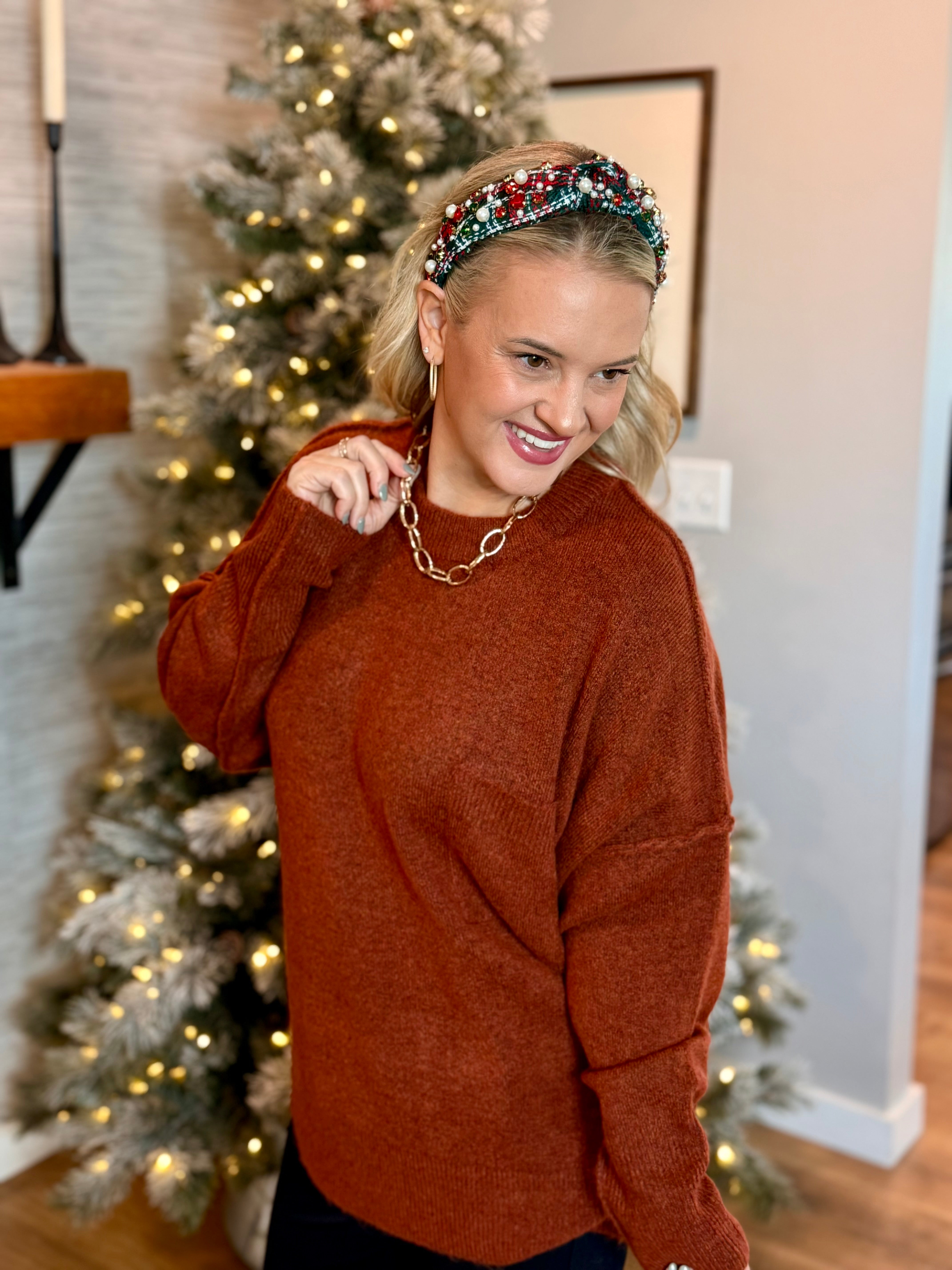 Cozy Chalet Oversized Sweater - Brick-140 Sweaters-zenana-The Lovely Closet, Women's Fashion Boutique in Alexandria, KY