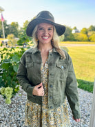 Risen - Distressed Jacket - Moss-170 Jackets/Outerwear-Risen-The Lovely Closet, Women's Fashion Boutique in Alexandria, KY