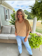 Floral Sleeve Stripe Top-100 Short Sleeve Tops-Doe and Rae-The Lovely Closet, Women's Fashion Boutique in Alexandria, KY