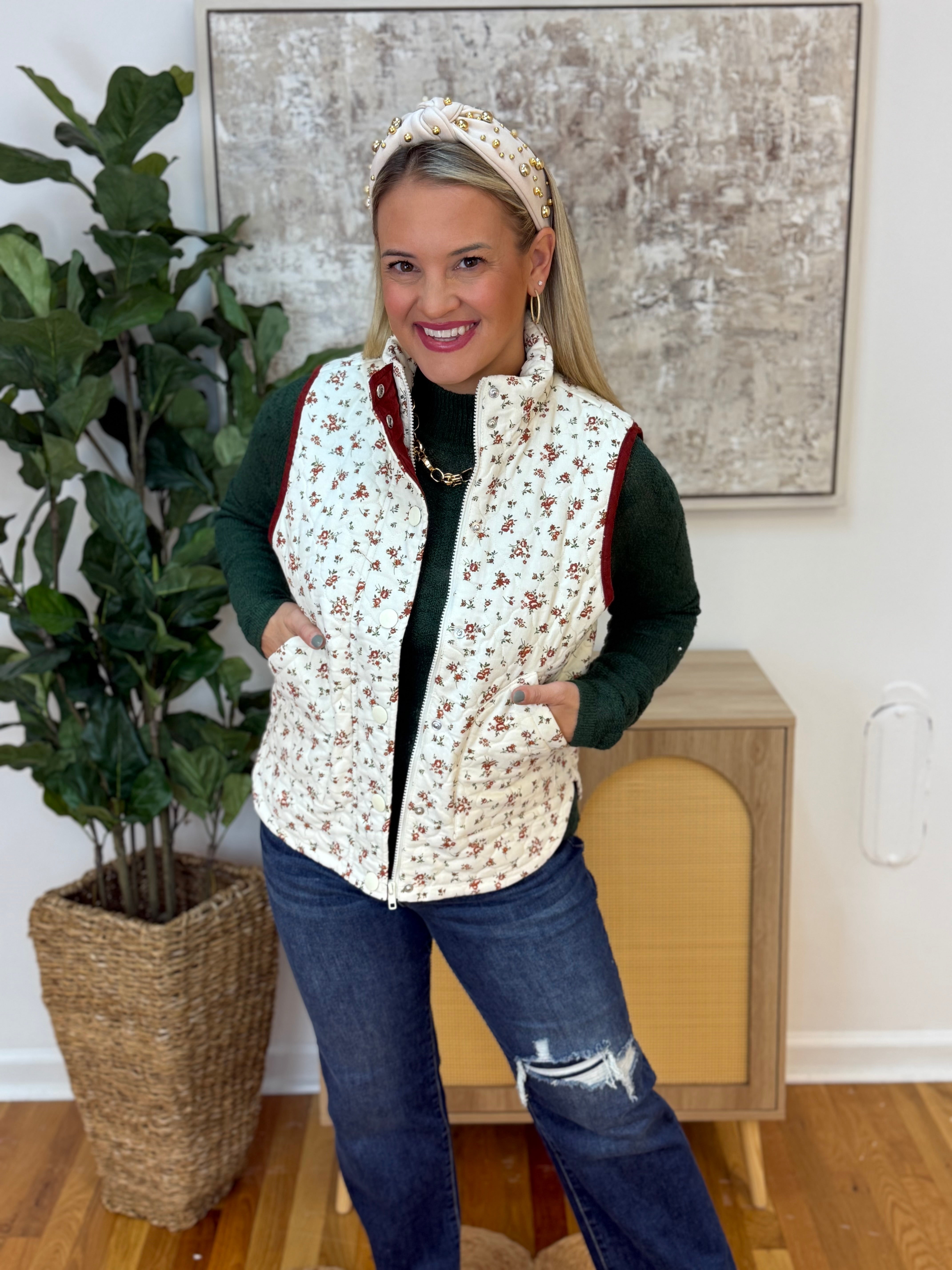 Cranberry Fields Vest-170 Jackets/Outerwear-Blu Pepper-The Lovely Closet, Women's Fashion Boutique in Alexandria, KY