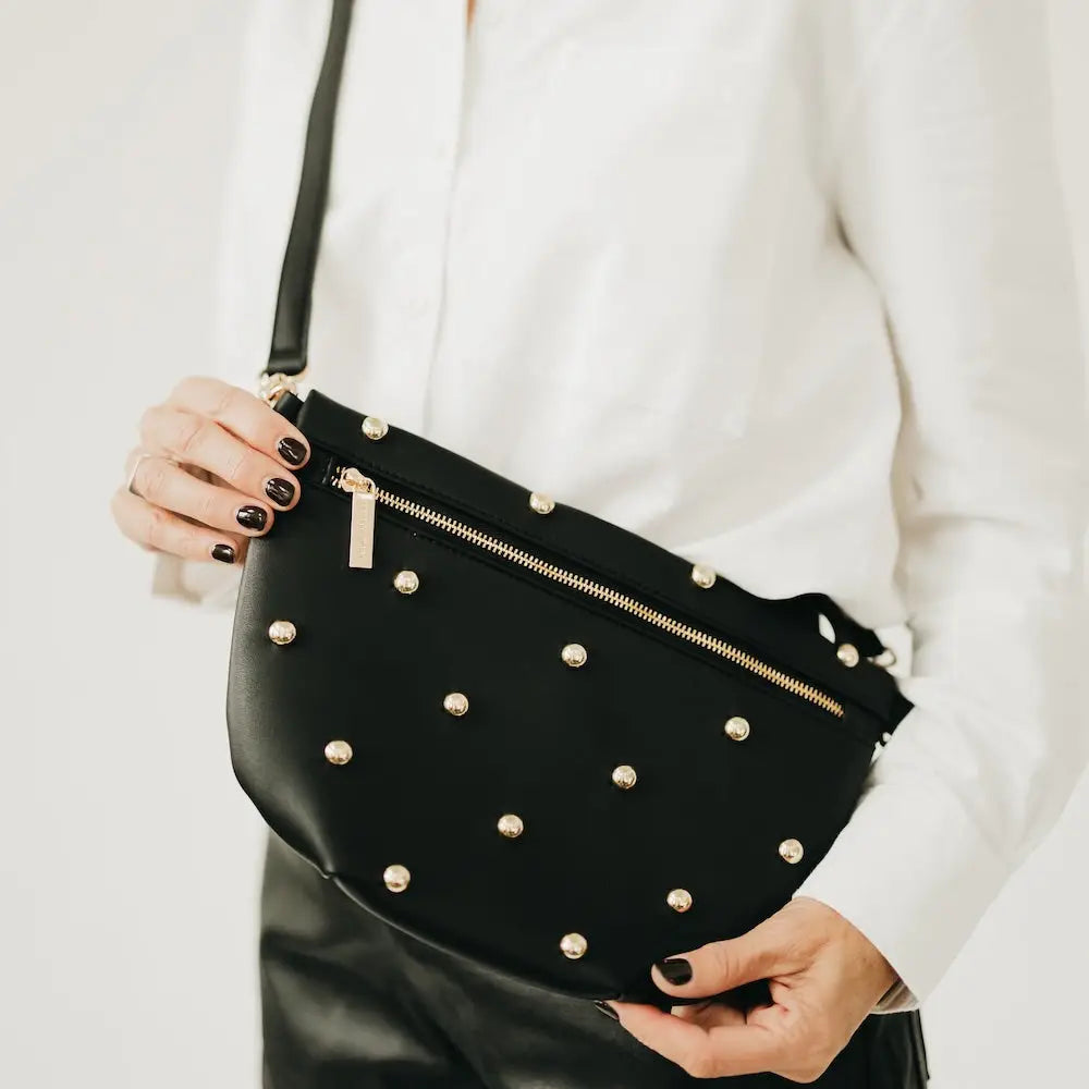Chic Gold Studded Westlyn Bum Bag: Black-290 Bag/Handbags-Pretty Simple-The Lovely Closet, Women's Fashion Boutique in Alexandria, KY
