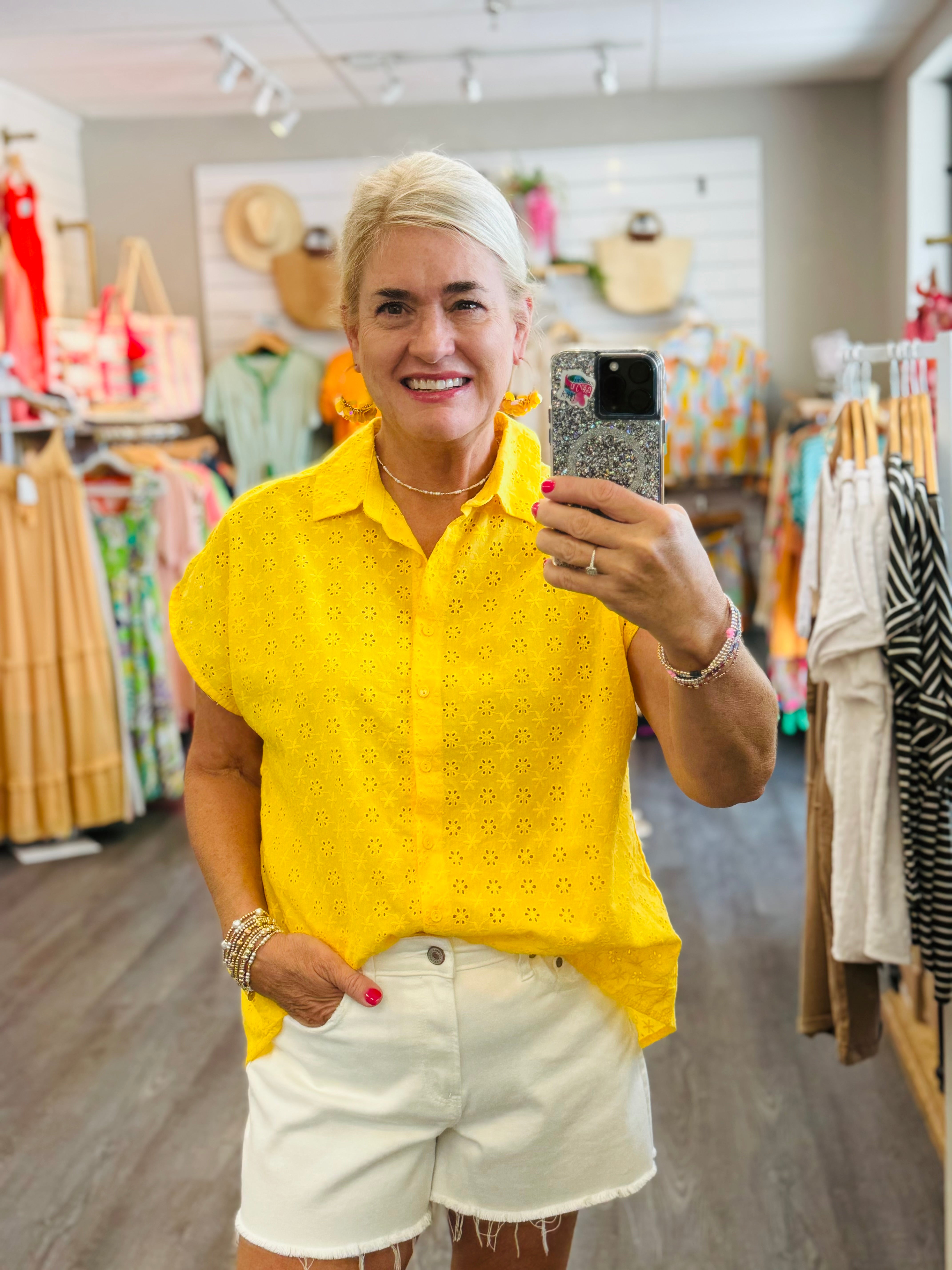 Buttercup Button Down Top-100 Short Sleeve Tops-The Lovely Closet-The Lovely Closet, Women's Fashion Boutique in Alexandria, KY