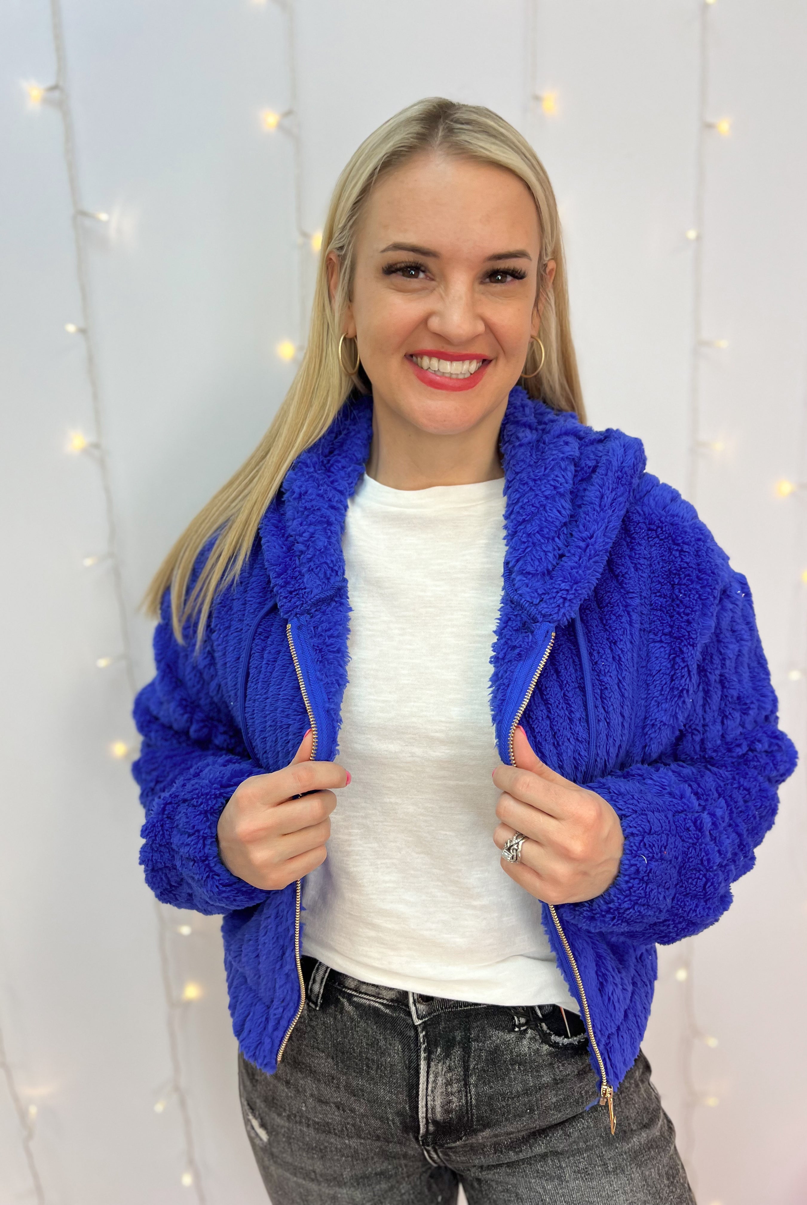 FINAL SALE - B-L-U-E Sherpa Zip Up Jacket-Jackets-The Lovely Closet-The Lovely Closet, Women's Fashion Boutique in Alexandria, KY