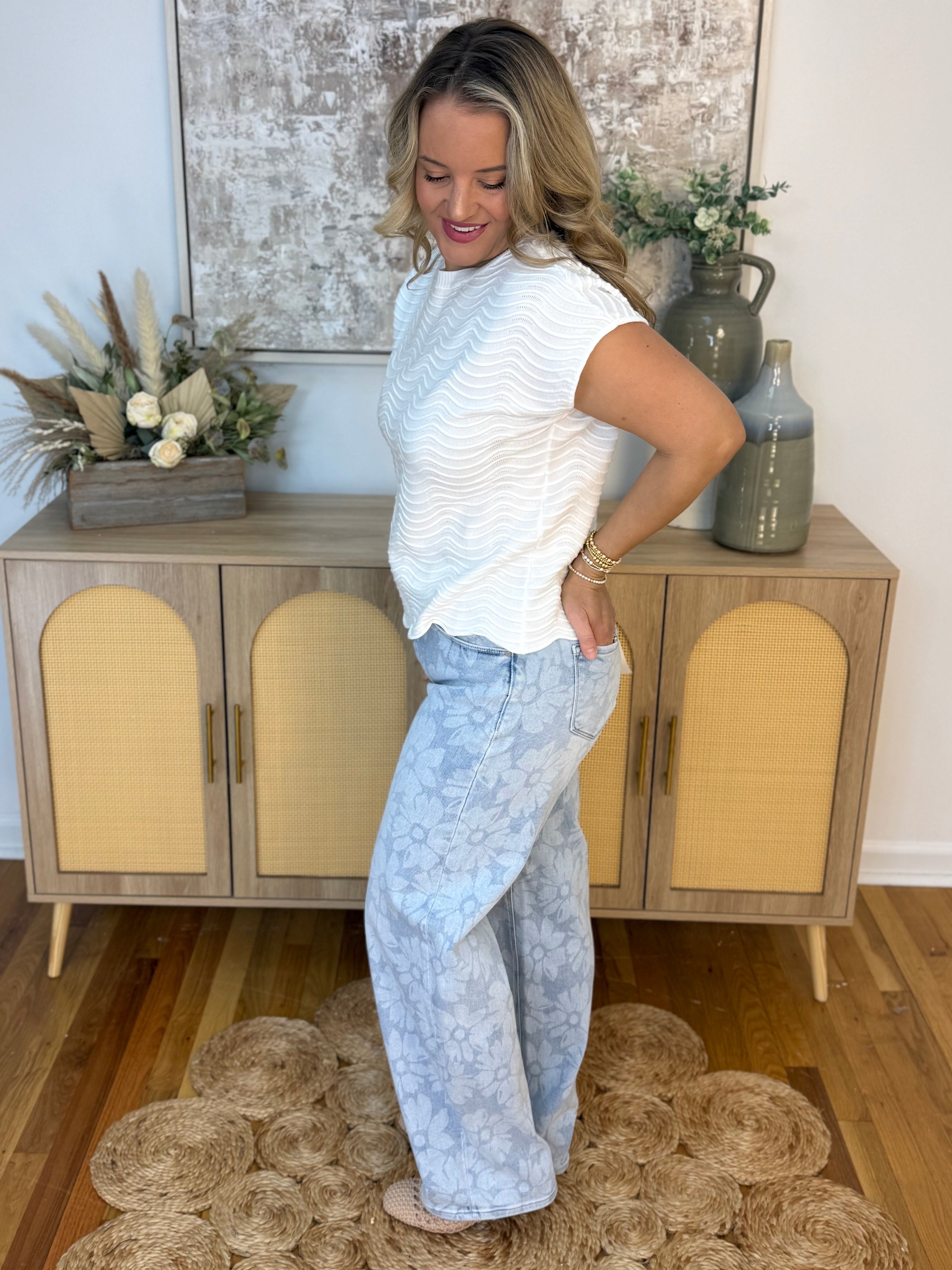 RISEN High Rise Baggy Floral Print Jeans-210 Jeans-Risen-The Lovely Closet, Women's Fashion Boutique in Alexandria, KY