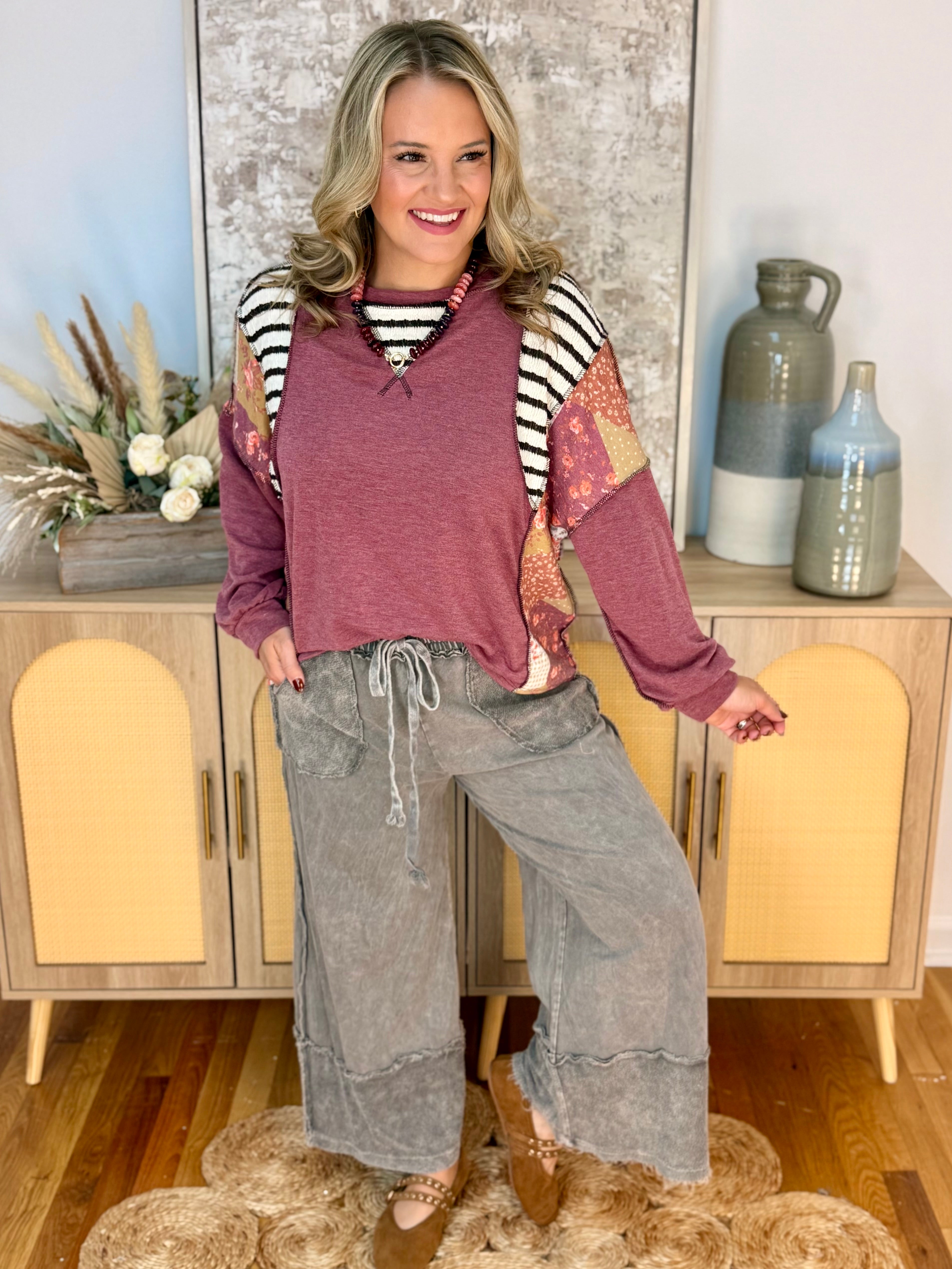 Classic Patchwork Fall Top-110 Long Sleeve Top-Haptics-The Lovely Closet, Women's Fashion Boutique in Alexandria, KY