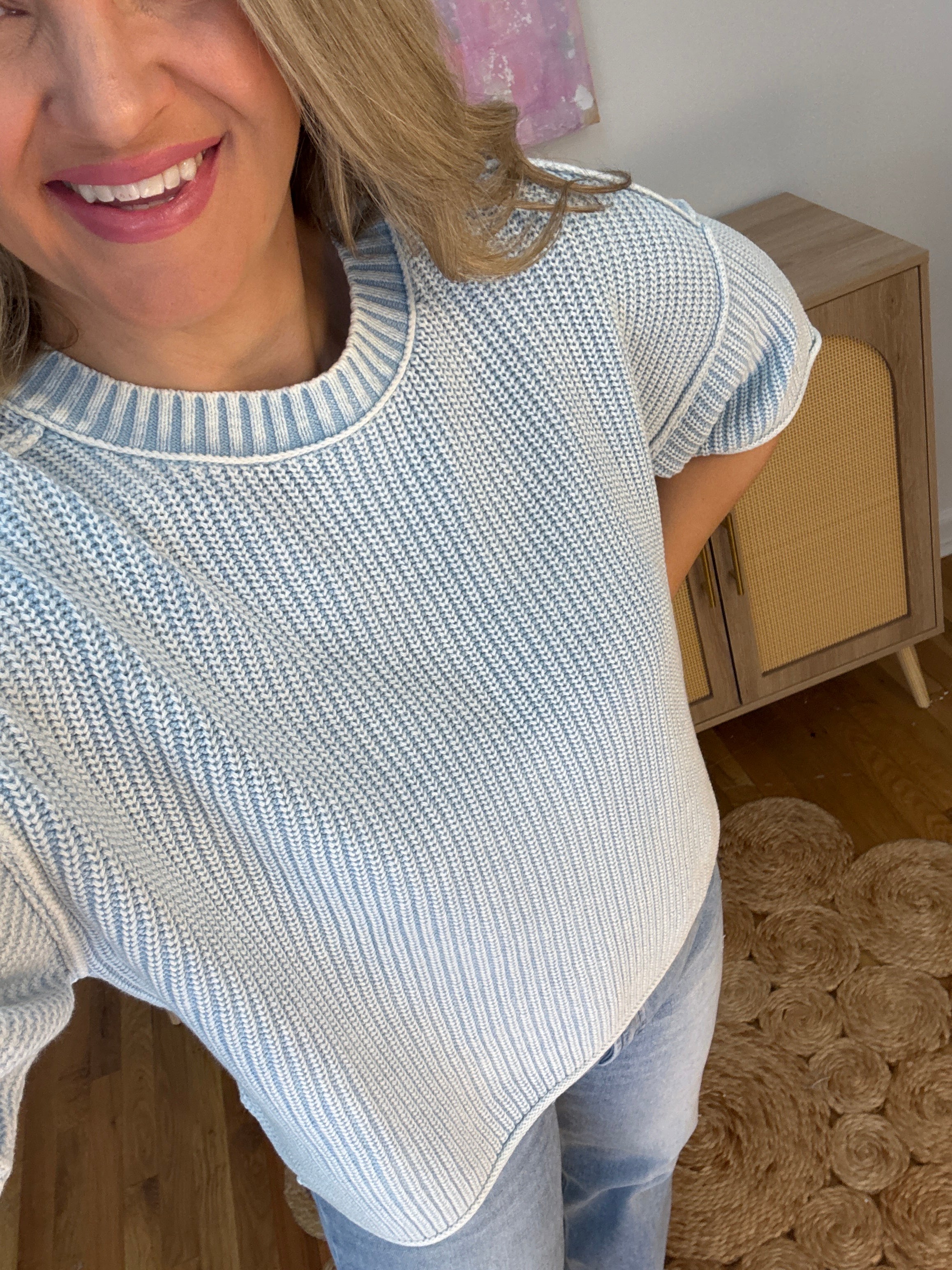 Let's Getaway Short Sleeve Sweater - Sky Blue-100 Short Sleeve Tops-Blu Pepper-The Lovely Closet, Women's Fashion Boutique in Alexandria, KY