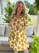 MUSTARD FLORAL FALL DRESS-180 Dresses-Doe and Rae-The Lovely Closet, Women's Fashion Boutique in Alexandria, KY