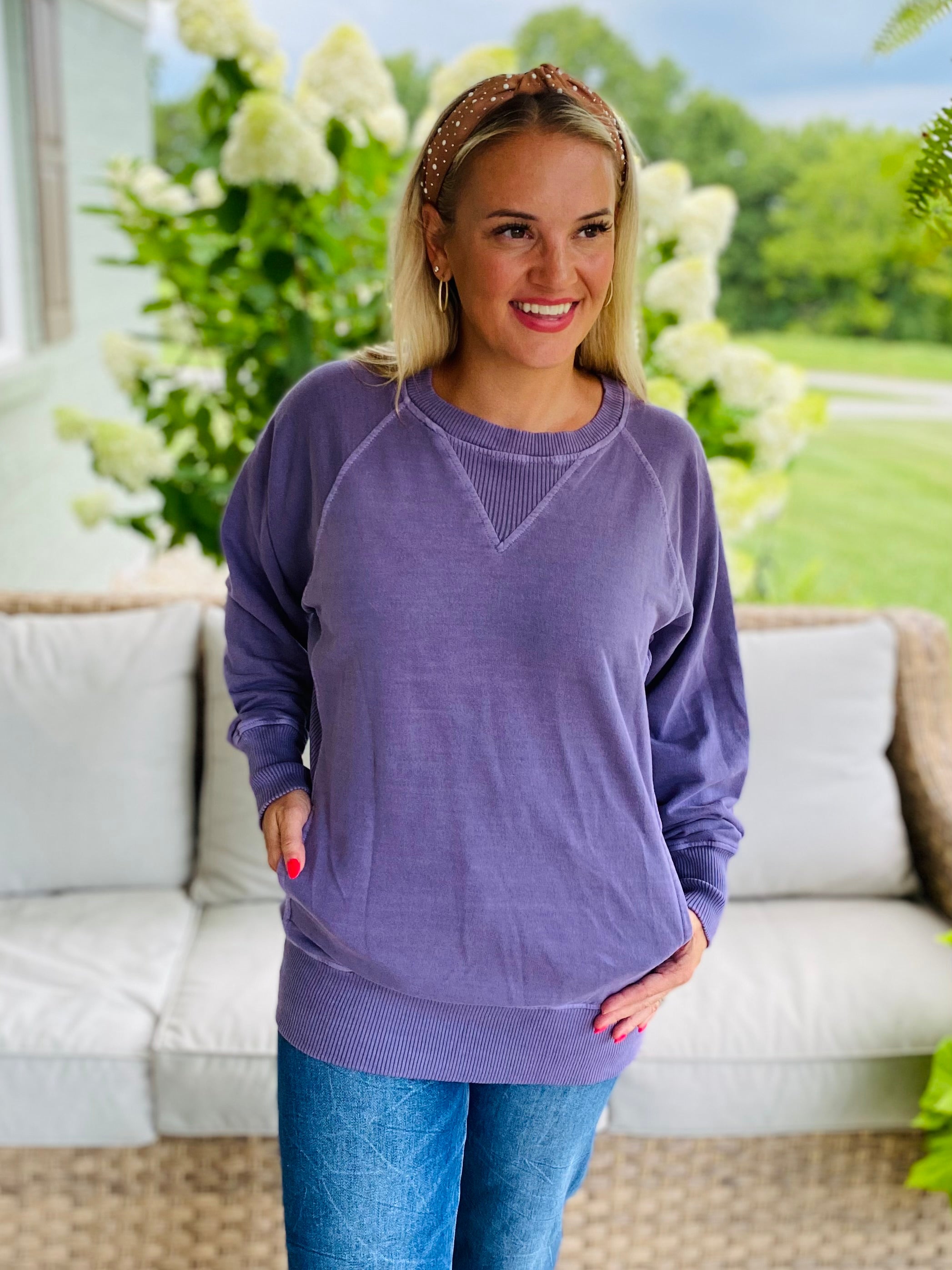 Keeping it Casual Pullover 2025 - Dusty Purple-150 Sweatshirts-zenana-The Lovely Closet, Women's Fashion Boutique in Alexandria, KY