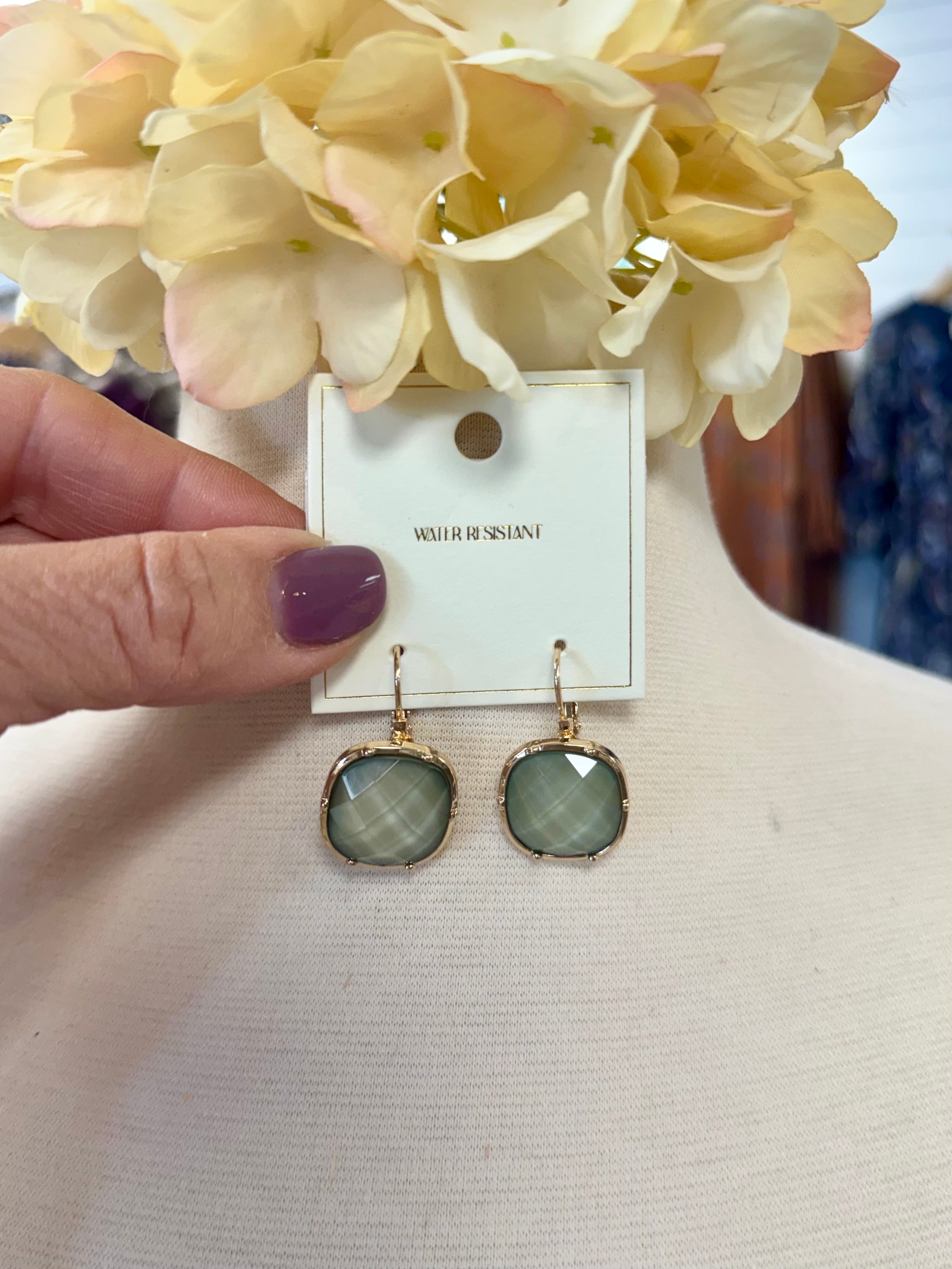 Faceted Square Drop Earring - Sage-280 Accessories-Golden Stella-The Lovely Closet, Women's Fashion Boutique in Alexandria, KY