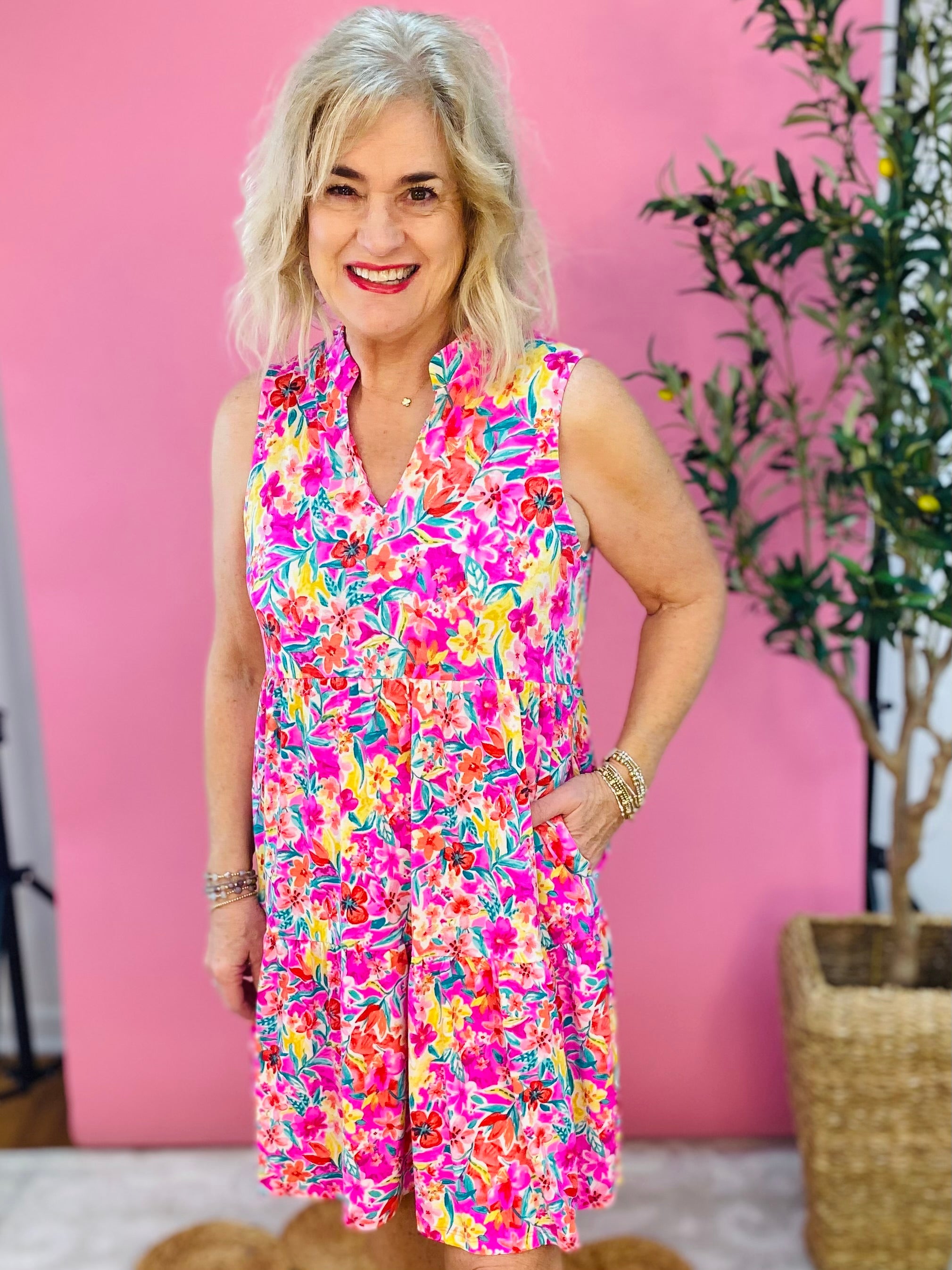 Gigi Dress - Hot Pink Floral-180 Dresses-Dear Scarlett-The Lovely Closet, Women's Fashion Boutique in Alexandria, KY