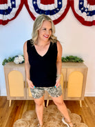 LuxeAir Ribbed Relaxed V-Neck Tank - Black-120 Sleeveless Tops-Yelete-The Lovely Closet, Women's Fashion Boutique in Alexandria, KY