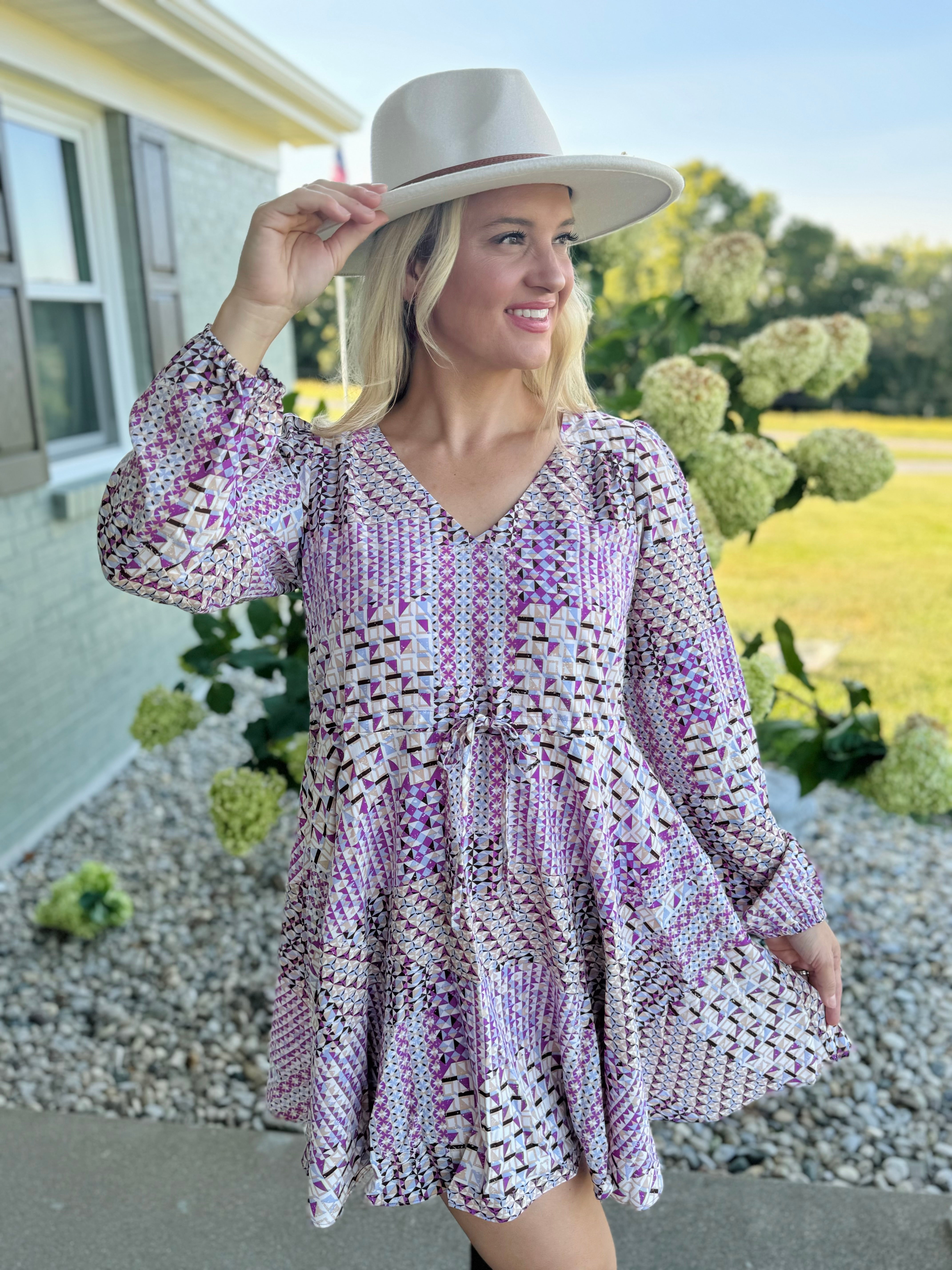 FINAL SALE Lavender Print Dress-180 Dresses-The Lovely Closet-The Lovely Closet, Women's Fashion Boutique in Alexandria, KY