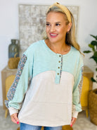 Mixed Print Long Sleeve Top-110 Long Sleeve Top-easel-The Lovely Closet, Women's Fashion Boutique in Alexandria, KY