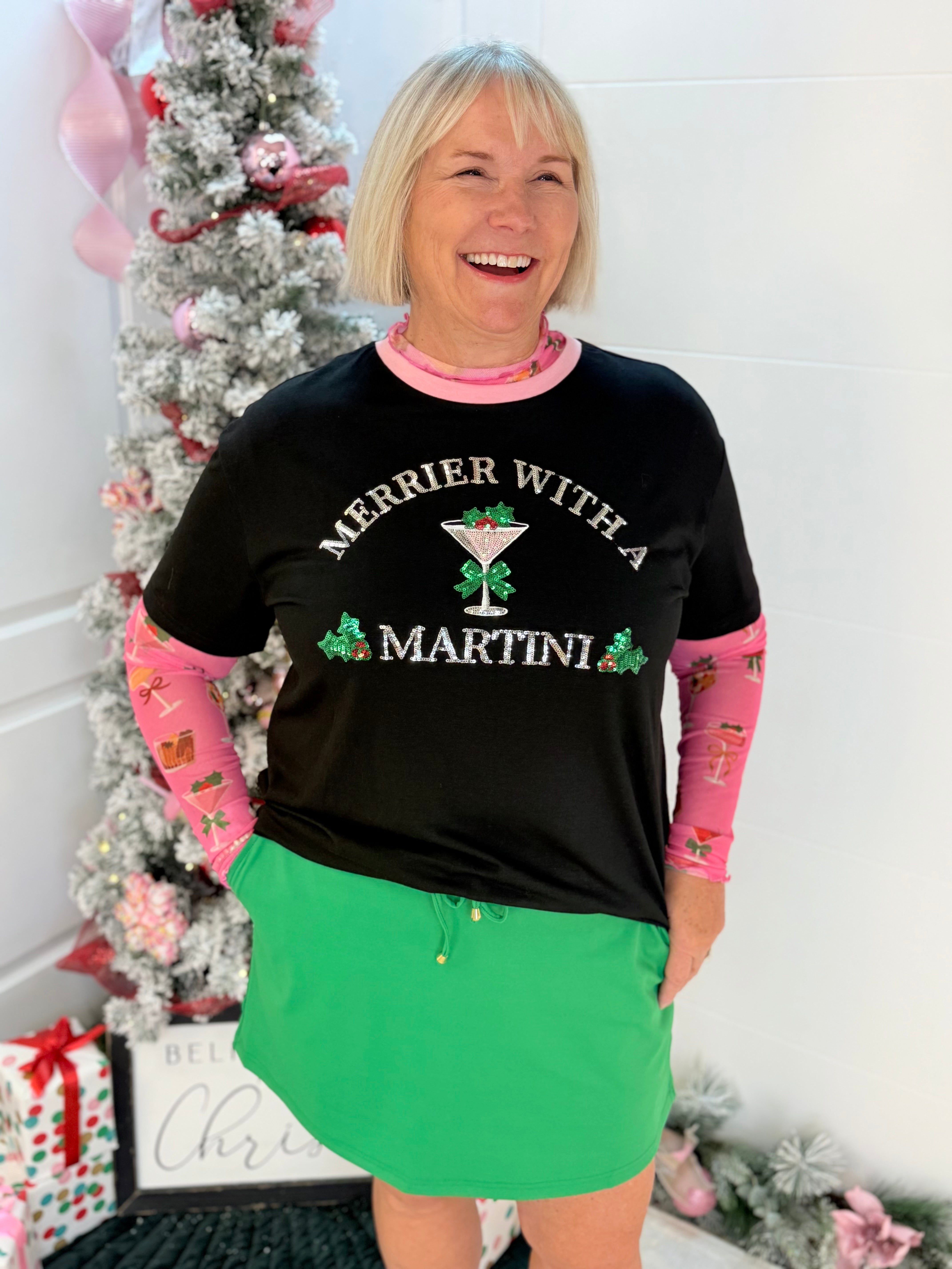 Jess Lea - Merrier With a Martini Sequin Embroidered Tee-350 Holiday-Jess Lea-The Lovely Closet, Women's Fashion Boutique in Alexandria, KY