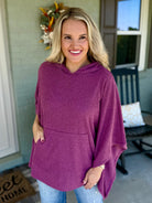 Ribbed Knit Poncho Top - Mulberry-170 Jackets/Outerwear-Dear Scarlett-The Lovely Closet, Women's Fashion Boutique in Alexandria, KY