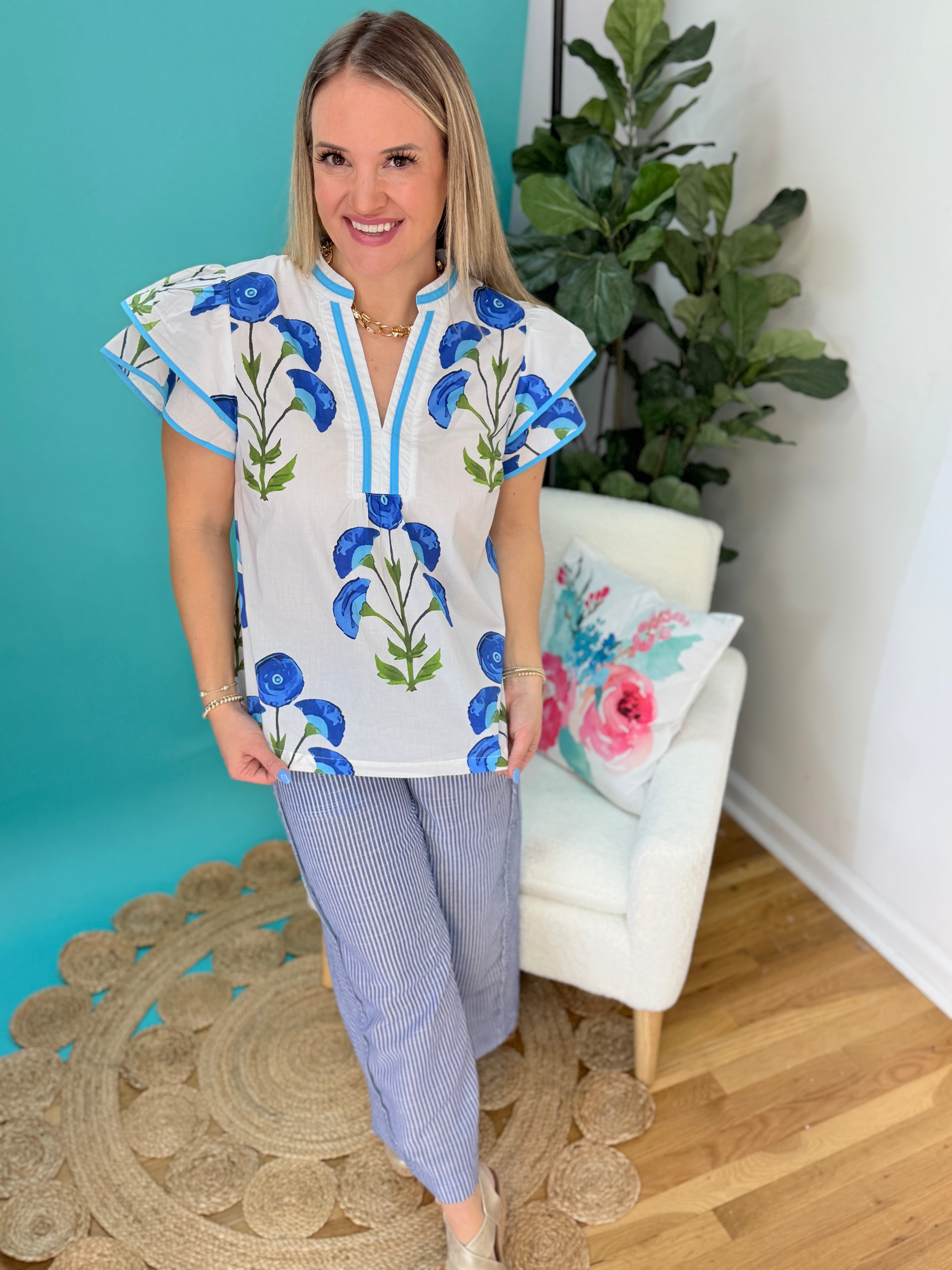 Wildflower Whisper Blouse-100 Short Sleeve Tops-Umgee-The Lovely Closet, Women's Fashion Boutique in Alexandria, KY