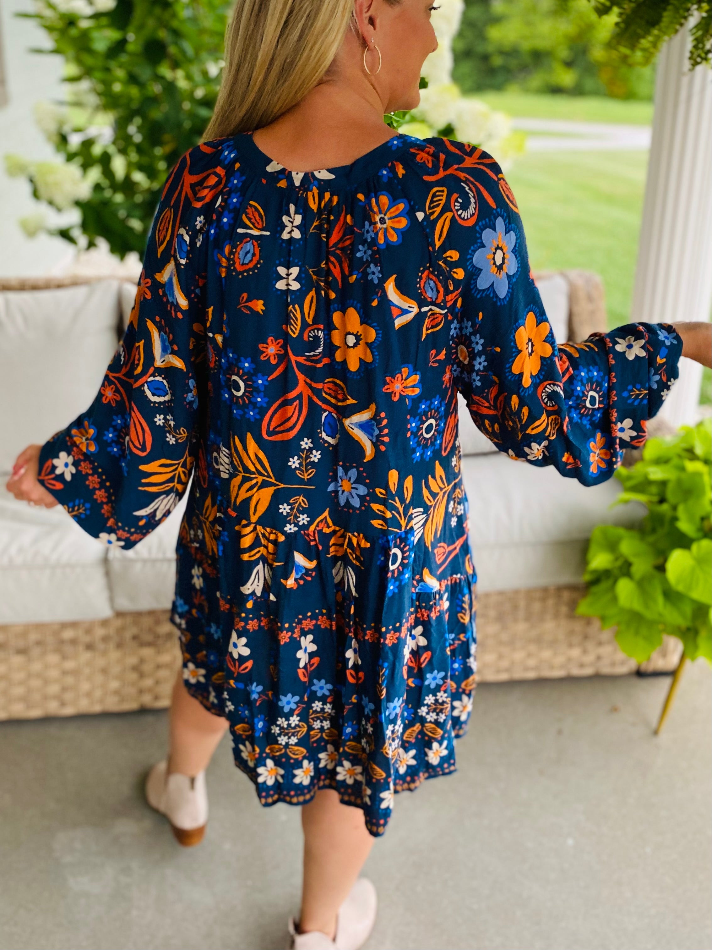 Autumn Indigo Long Sleeve Dress-180 Dresses-easel-The Lovely Closet, Women's Fashion Boutique in Alexandria, KY