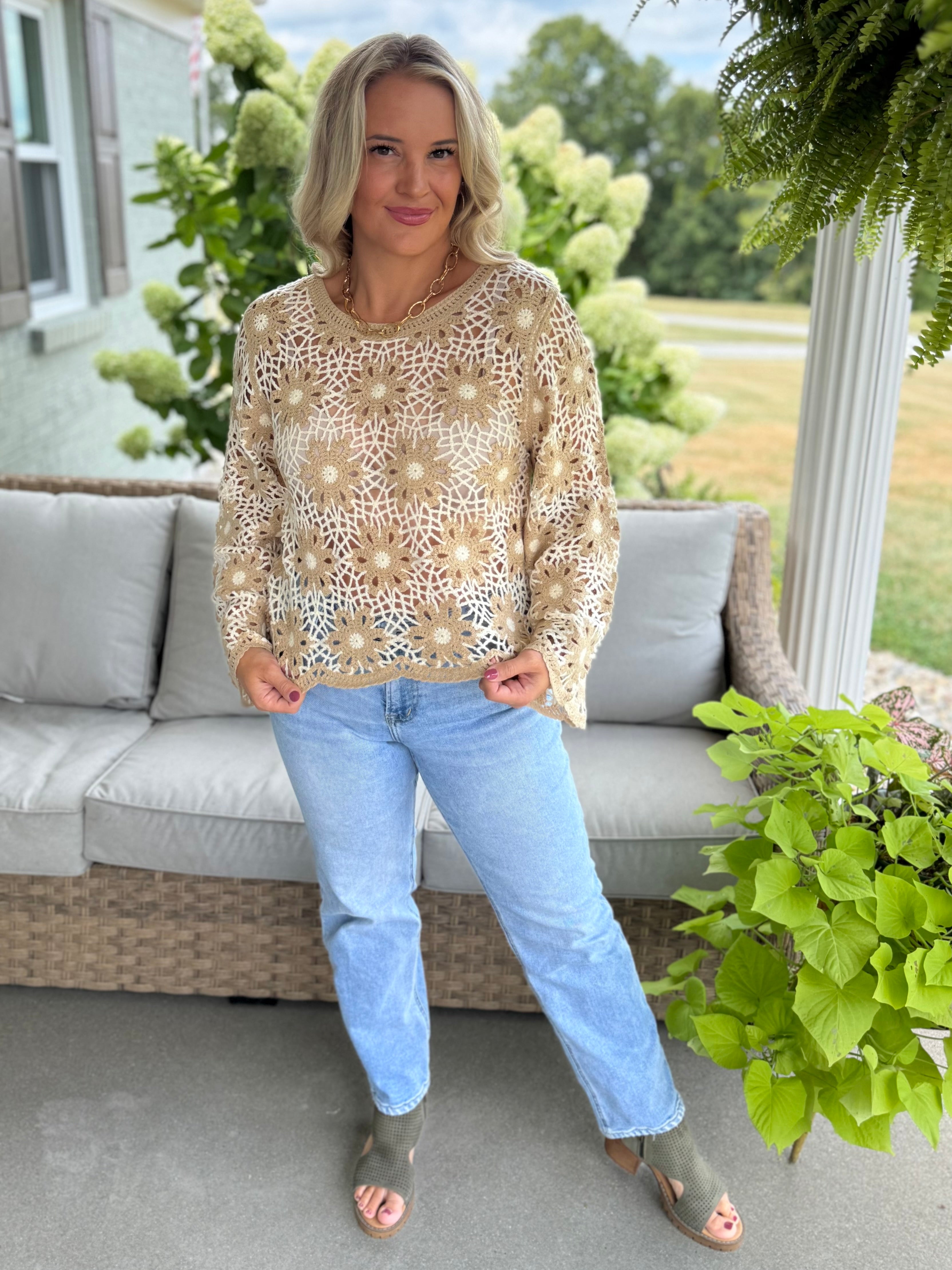 Crochet Top-110 Long Sleeve Top-bibi-The Lovely Closet, Women's Fashion Boutique in Alexandria, KY