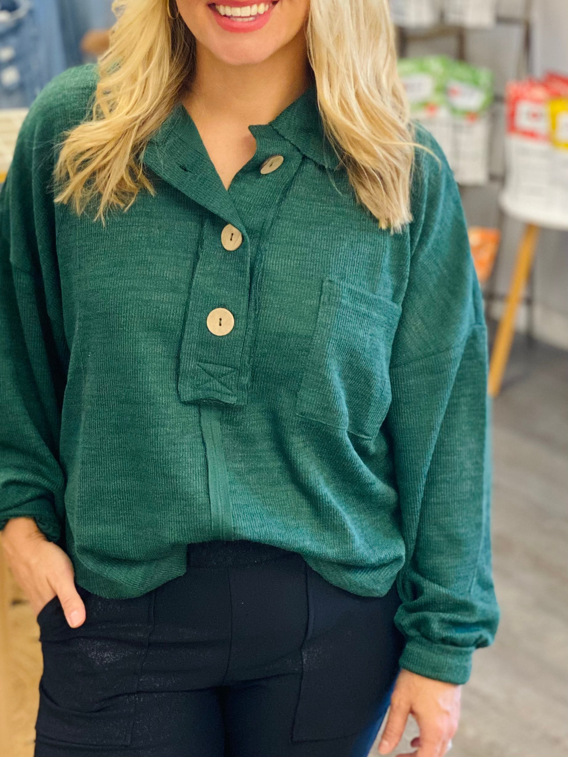 Charm Pullover - Forest Green-110 Long Sleeve Top-Blu Pepper-The Lovely Closet, Women's Fashion Boutique in Alexandria, KY