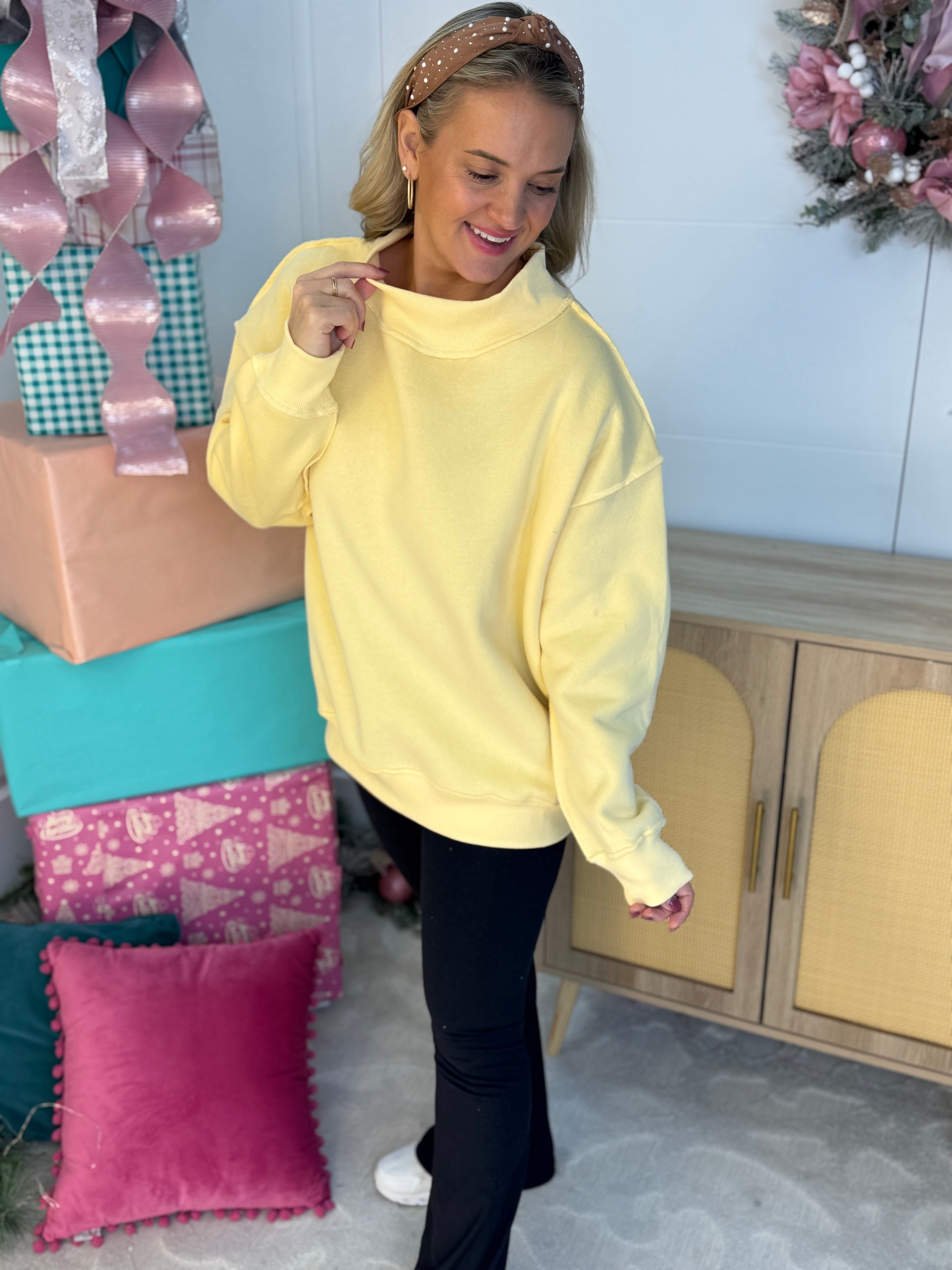 Cozy Era Pullover - Buttercup Yellow-150 Sweatshirts-The Lovely Closet-The Lovely Closet, Women's Fashion Boutique in Alexandria, KY