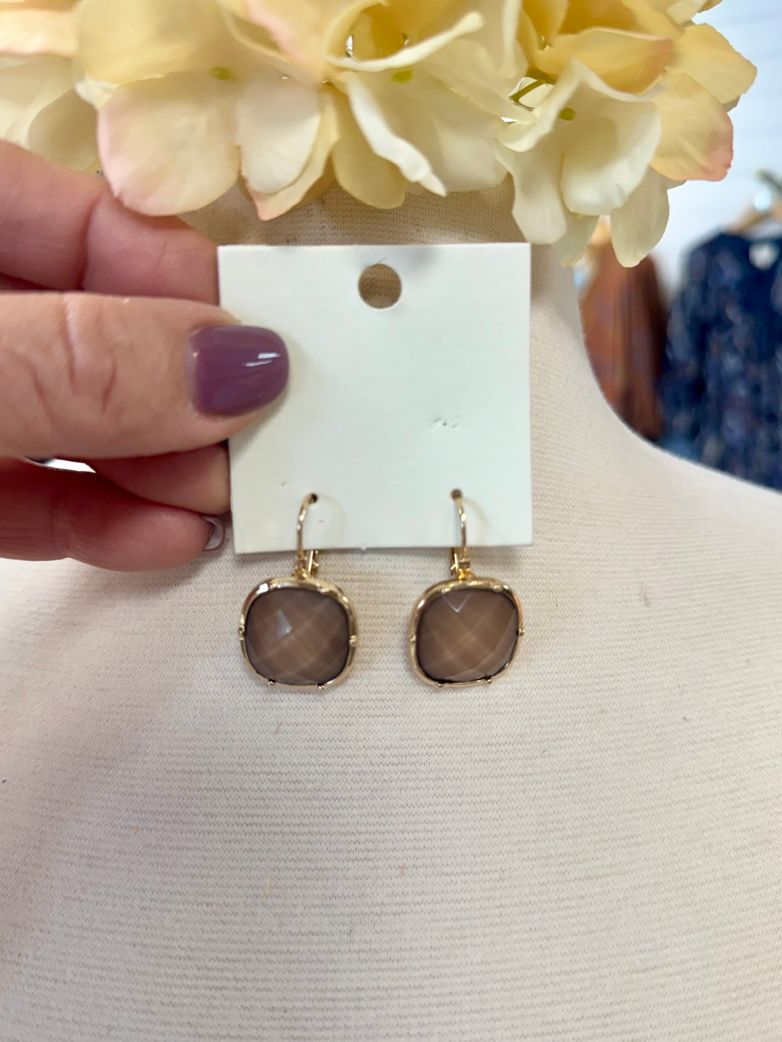Faceted Square Drop Earring - Smoke-280 Accessories-Golden Stella-The Lovely Closet, Women's Fashion Boutique in Alexandria, KY