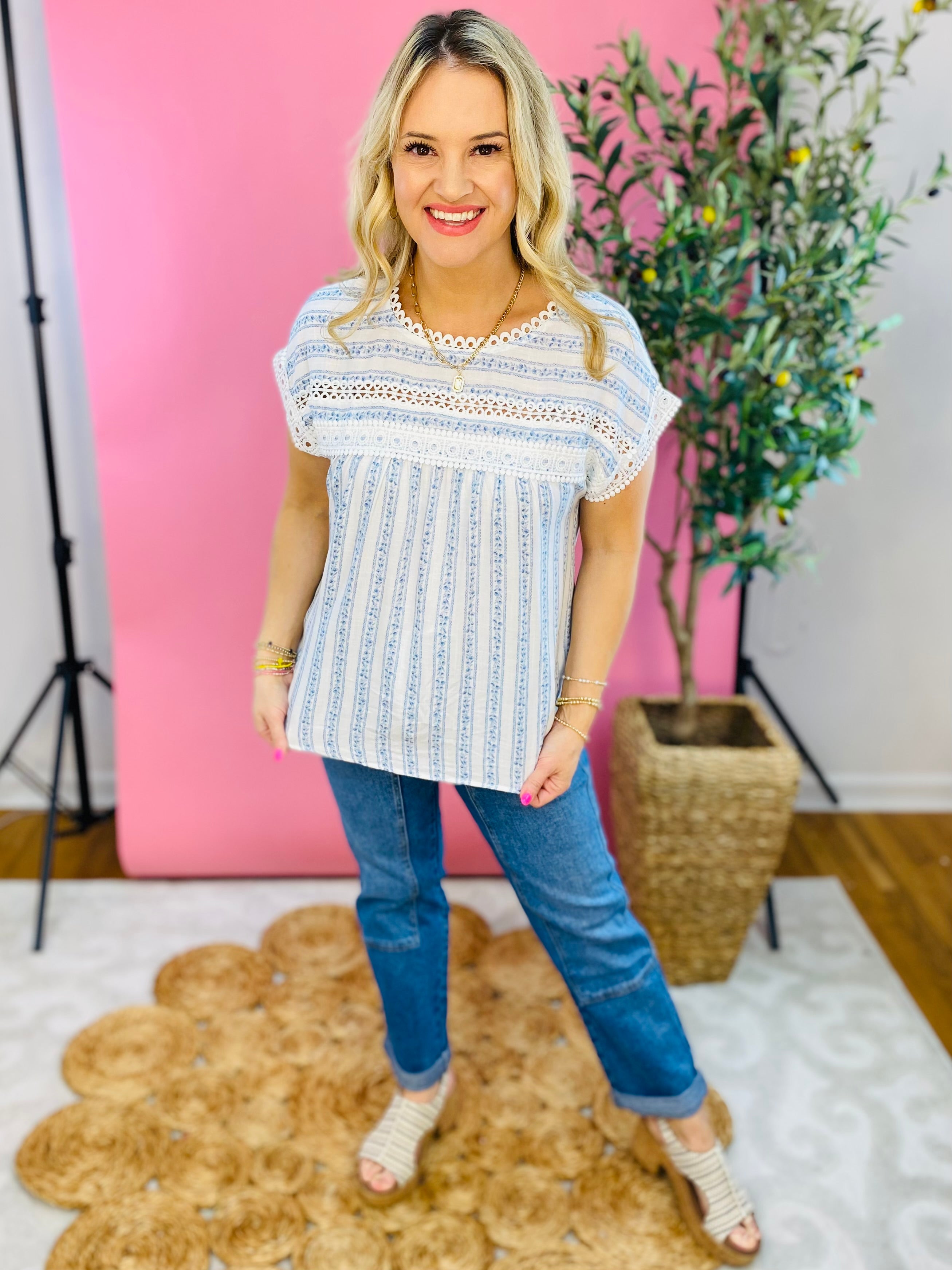 Clear Skies Blouse-100 Short Sleeve Tops-Blu Pepper-The Lovely Closet, Women's Fashion Boutique in Alexandria, KY