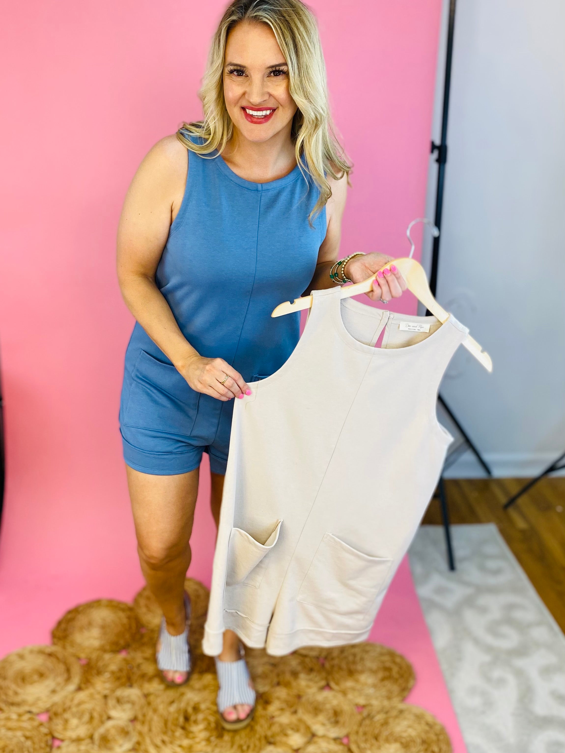 Ocean Escape Romper - Blue-190 Rompers/Jumpsuits/Sets-Doe and Rae-The Lovely Closet, Women's Fashion Boutique in Alexandria, KY