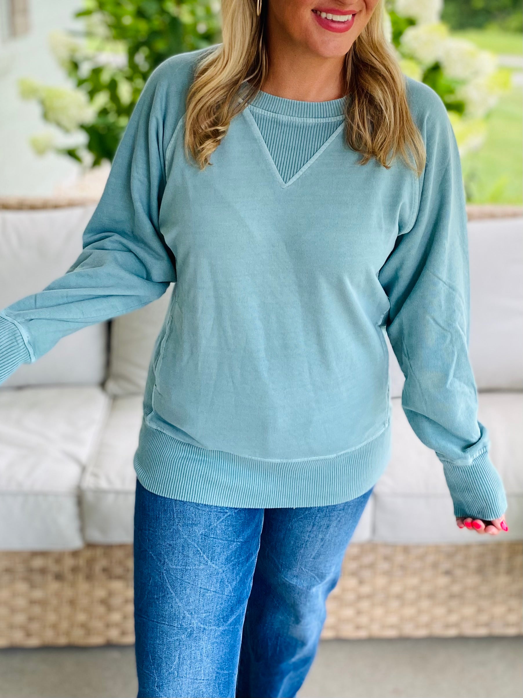 Keeping it Casual Pullover 2025 - Lt. Teal-150 Sweatshirts-zenana-The Lovely Closet, Women's Fashion Boutique in Alexandria, KY