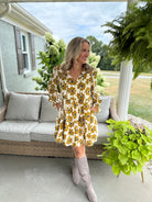MUSTARD FLORAL FALL DRESS-180 Dresses-Doe and Rae-The Lovely Closet, Women's Fashion Boutique in Alexandria, KY