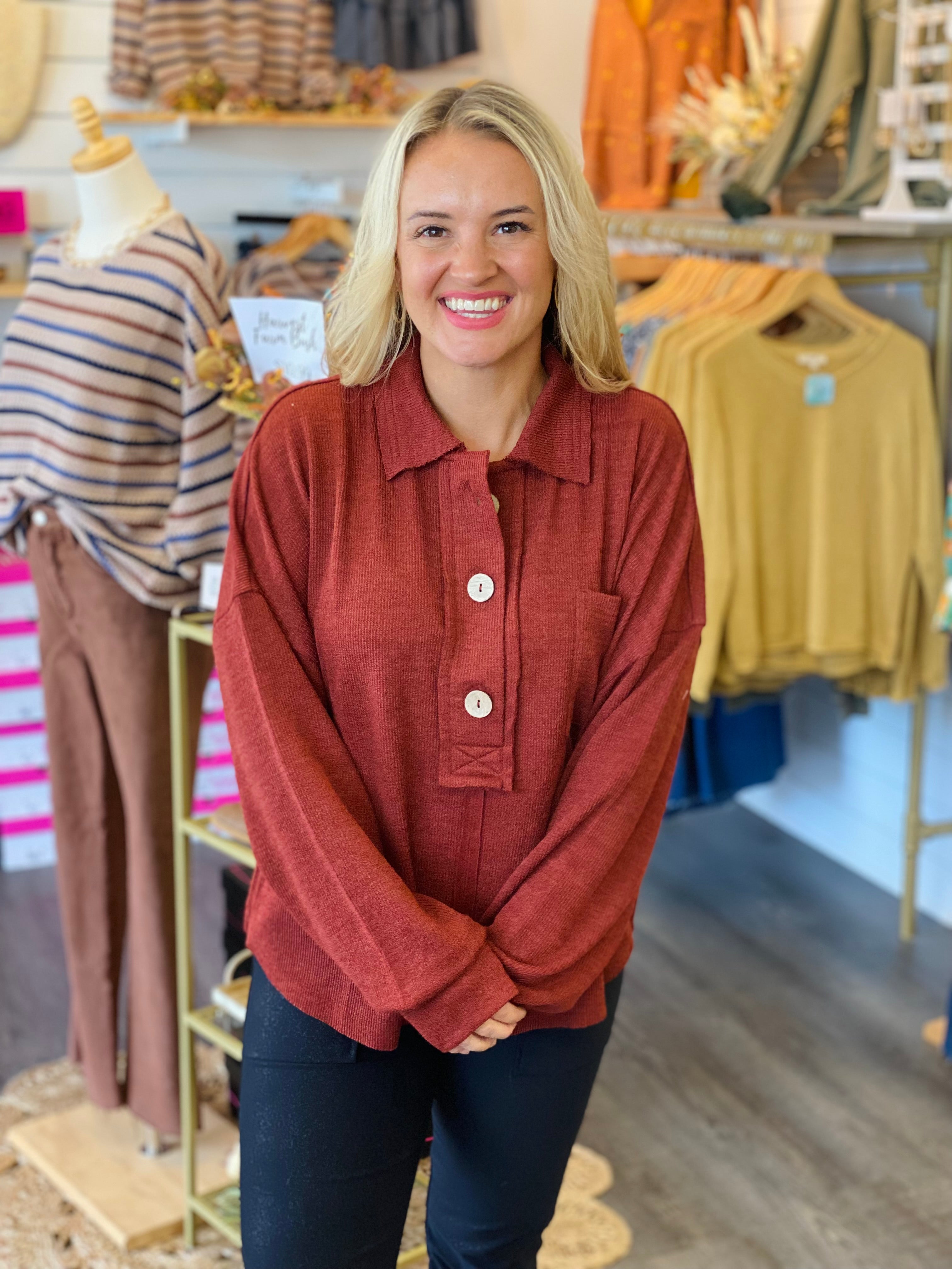 Charm Pullover - Brick-110 Long Sleeve Top-The Lovely Closet-The Lovely Closet, Women's Fashion Boutique in Alexandria, KY