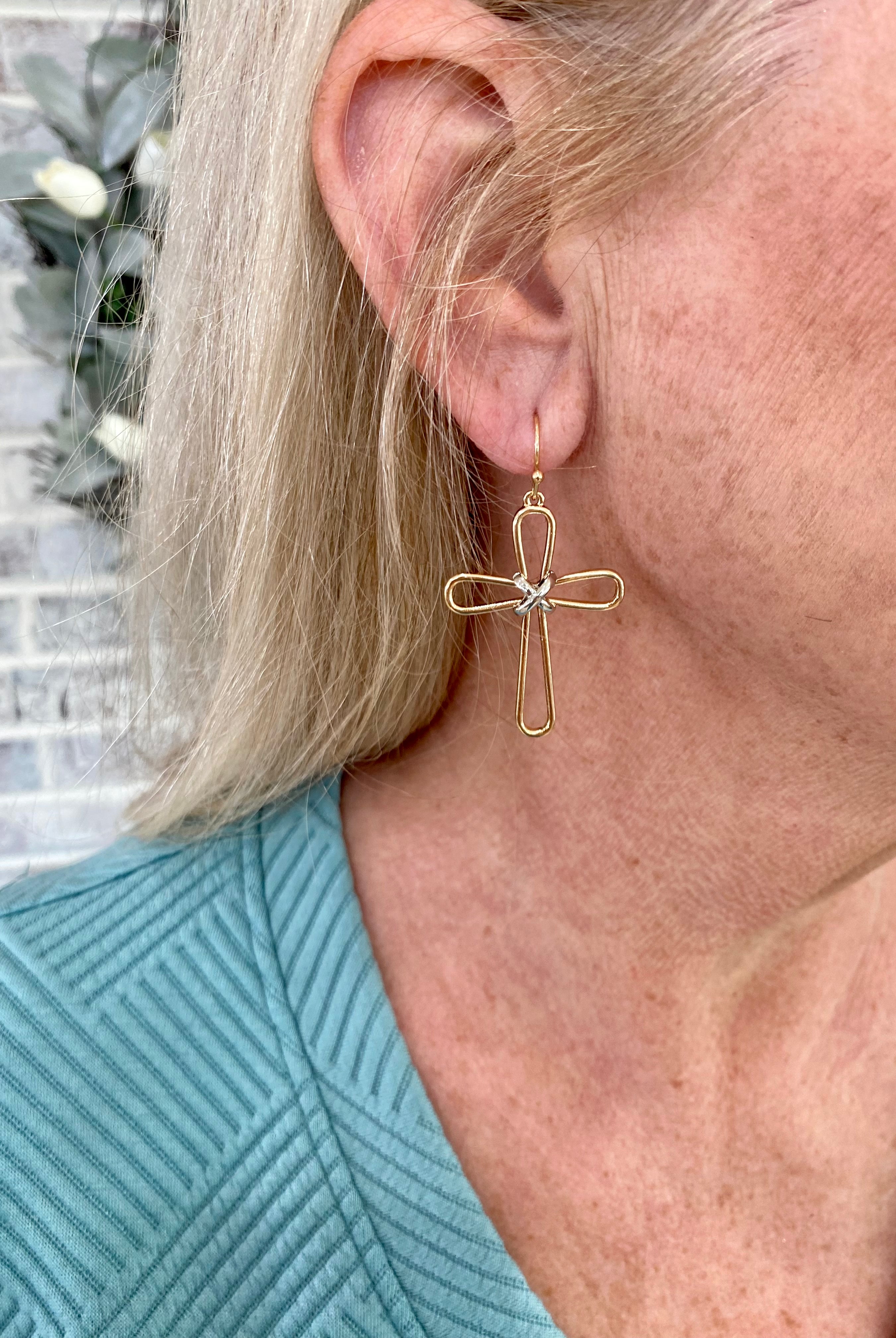 Mixed Metals Cross Earring-Earrings-The Lovely Closet-The Lovely Closet, Women's Fashion Boutique in Alexandria, KY
