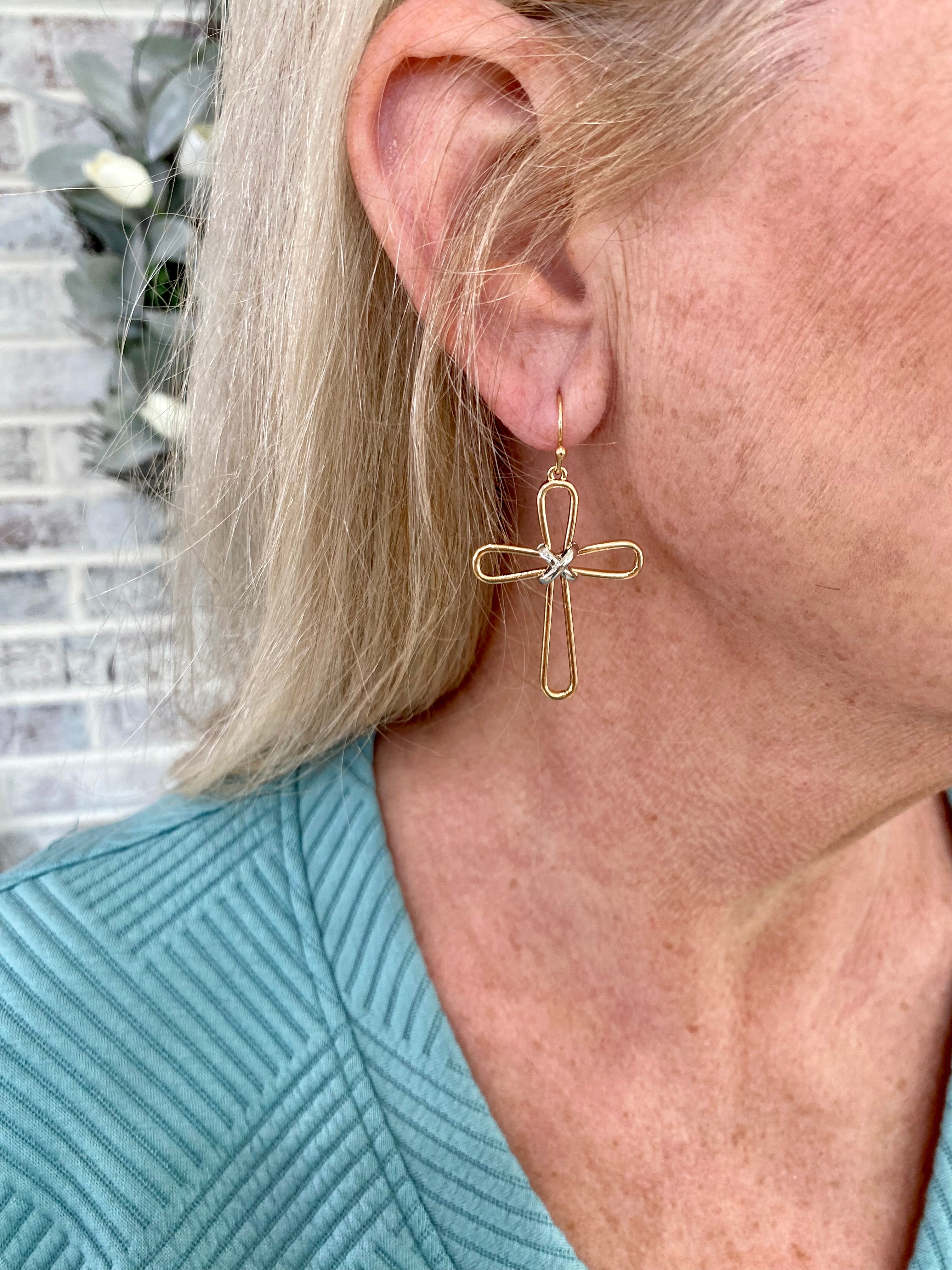 Mixed Metals Cross Earring-Earrings-The Lovely Closet-The Lovely Closet, Women's Fashion Boutique in Alexandria, KY