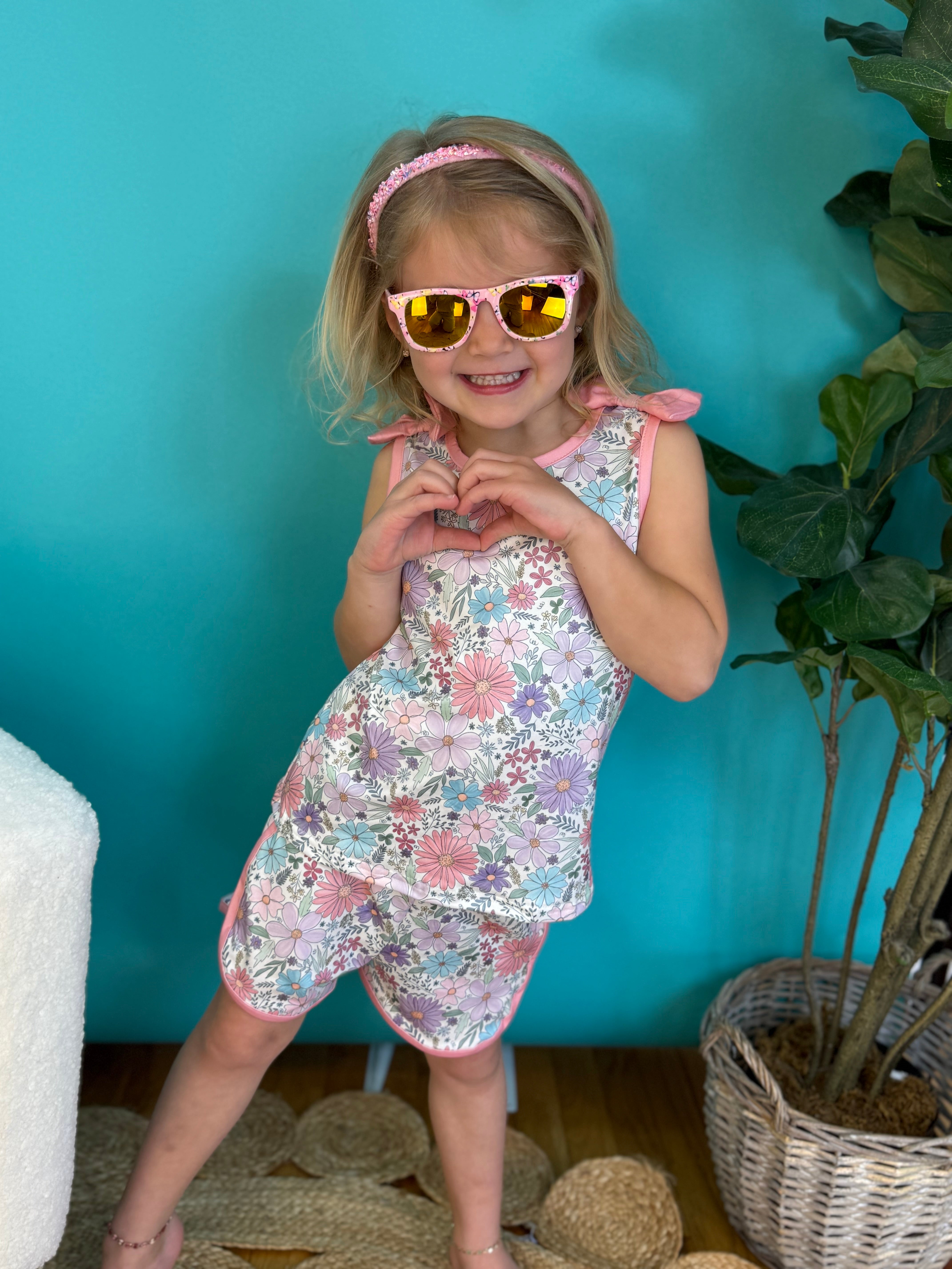Girls Pink Floral Sleeveless Top/Shorts Set-360 Carolines Closet-Rylee Faith Designs-The Lovely Closet, Women's Fashion Boutique in Alexandria, KY