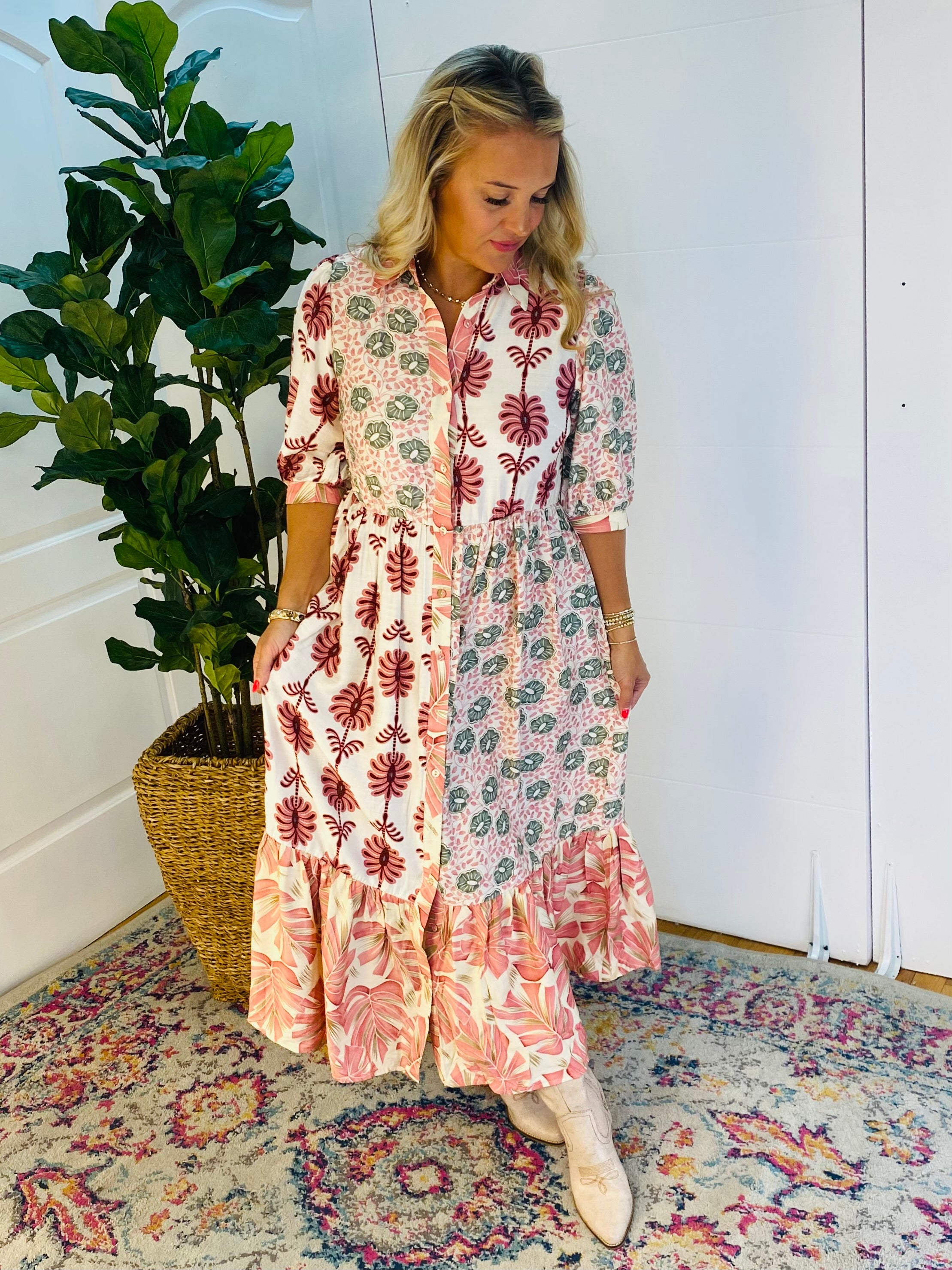 Fall Floral Midi Dress-180 Dresses-GIGIO-The Lovely Closet, Women's Fashion Boutique in Alexandria, KY