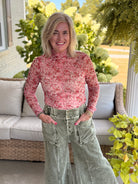 Fall Floral Mesh Mock Neck Sheer Top-110 Long Sleeve Top-Anniewear-The Lovely Closet, Women's Fashion Boutique in Alexandria, KY