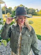 Risen - Distressed Jacket - Moss-170 Jackets/Outerwear-Risen-The Lovely Closet, Women's Fashion Boutique in Alexandria, KY