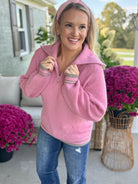 Pink Perfection Quarter Zip Sweater-140 Sweaters-Donation Pink-The Lovely Closet, Women's Fashion Boutique in Alexandria, KY