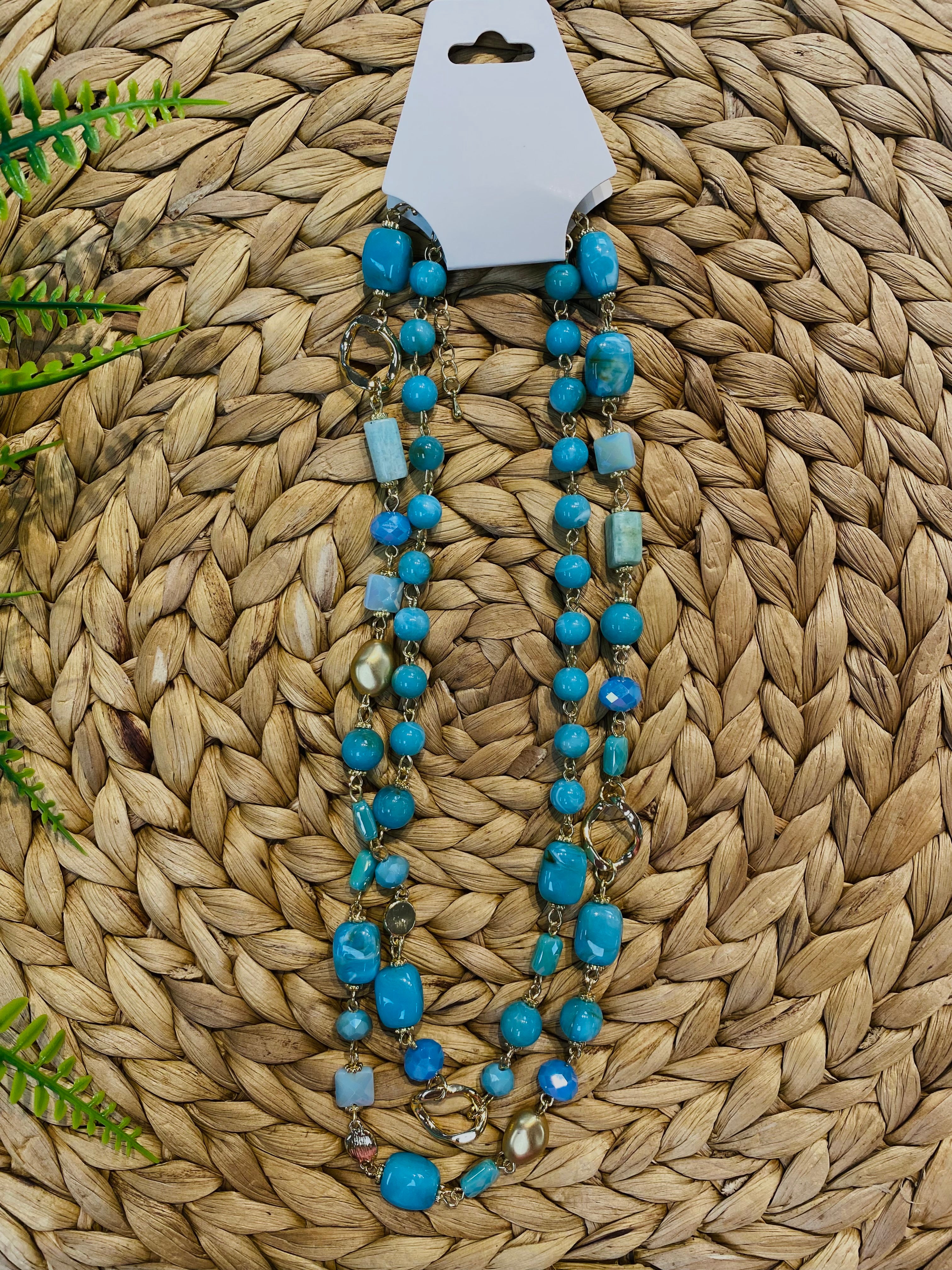 Long Beaded Turquoise Necklace-250 Jewelry-Fame-The Lovely Closet, Women's Fashion Boutique in Alexandria, KY