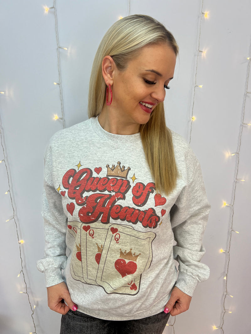FINAL SALE Queen Of Hearts Crewneck Sweatshirt-The Lovely Closet-The Lovely Closet, Women's Fashion Boutique in Alexandria, KY