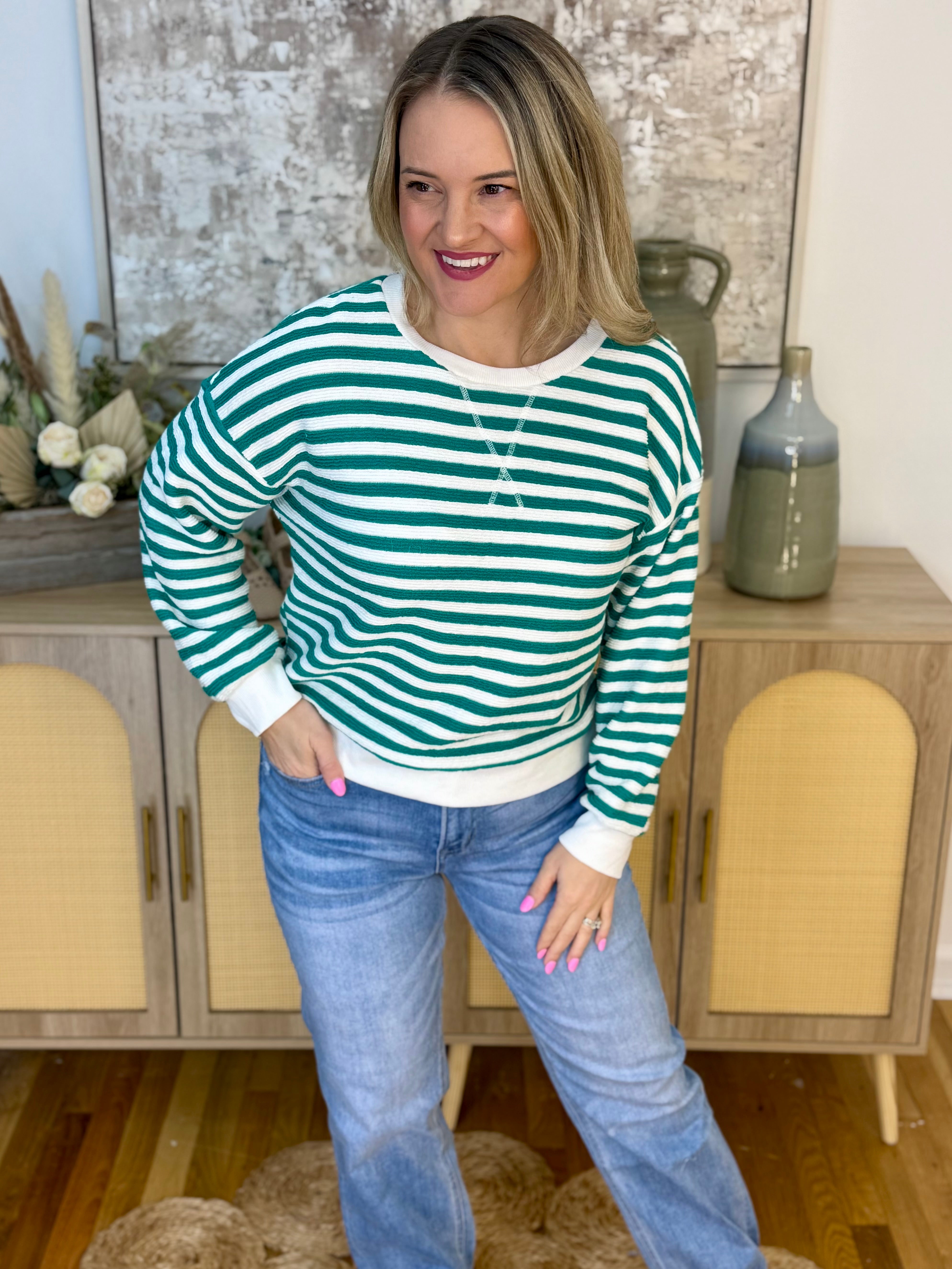 St. Patty's Green and White Pullover-110 Long Sleeve Top-zenana-The Lovely Closet, Women's Fashion Boutique in Alexandria, KY
