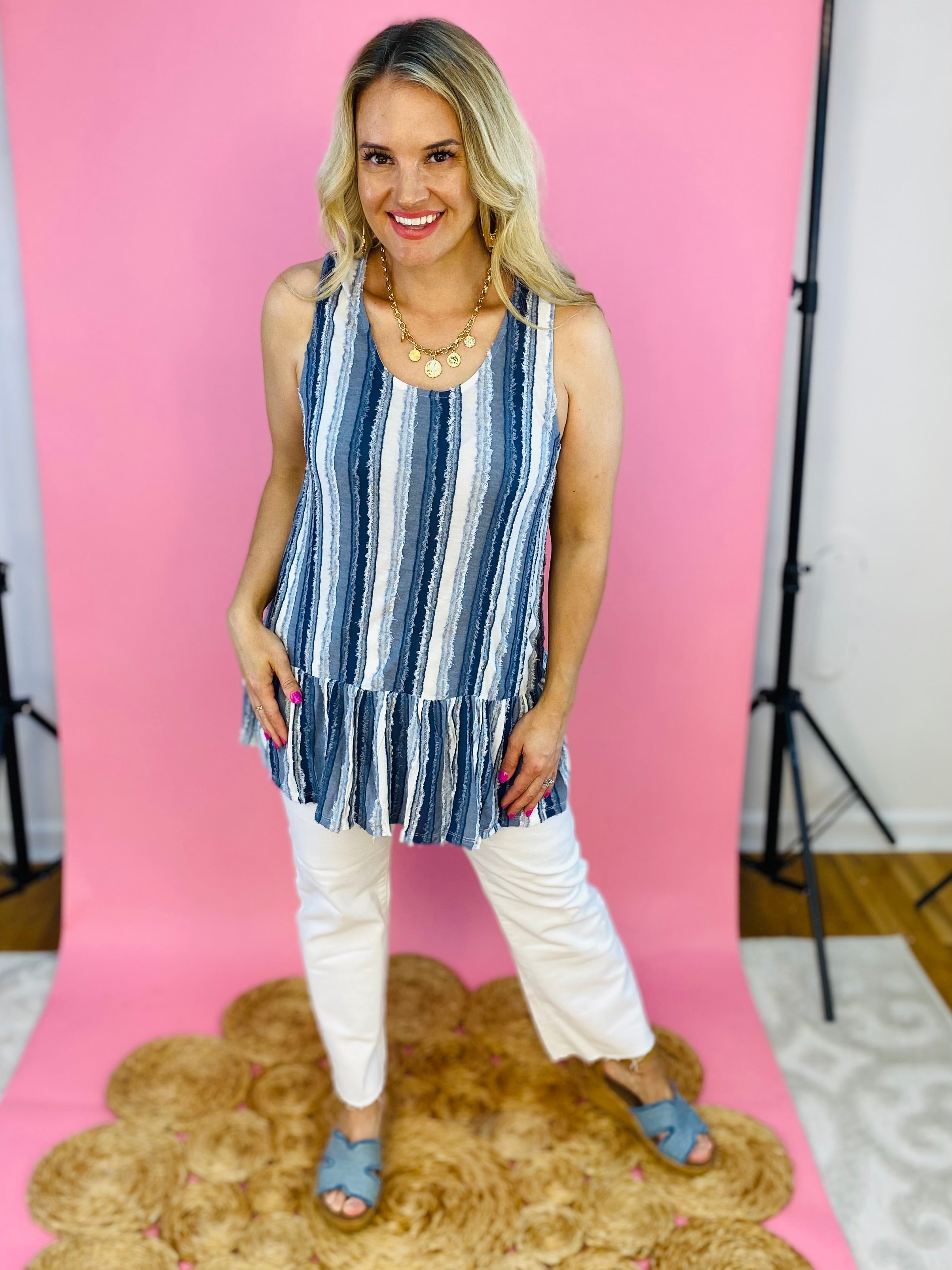 Ocean Waves Tank Top-120 Sleeveless Tops-Doe and Rae-The Lovely Closet, Women's Fashion Boutique in Alexandria, KY