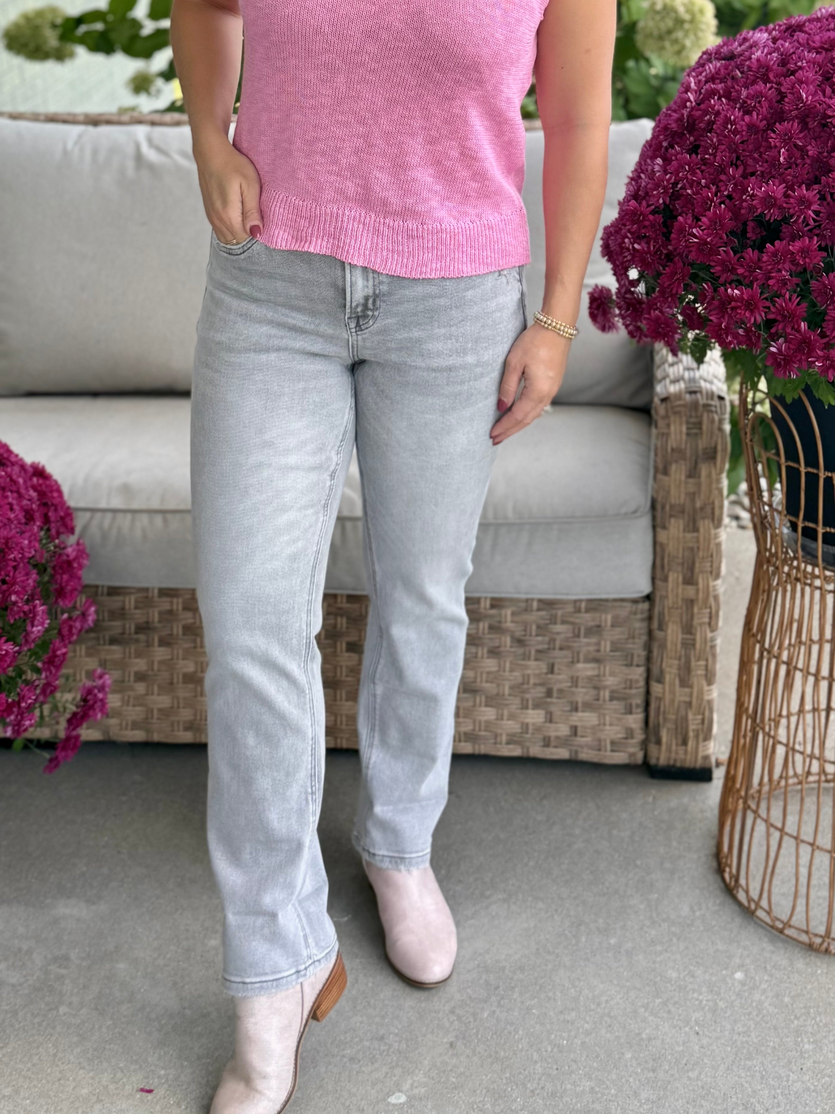 MICA MID RISE STRAIGHT LEG VINTAGE GREY WASH-210 Jeans-Donation Pink-The Lovely Closet, Women's Fashion Boutique in Alexandria, KY