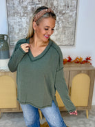 Autumn Days Ribbed Top - Dark Olive-110 Long Sleeve Top-zenana-The Lovely Closet, Women's Fashion Boutique in Alexandria, KY