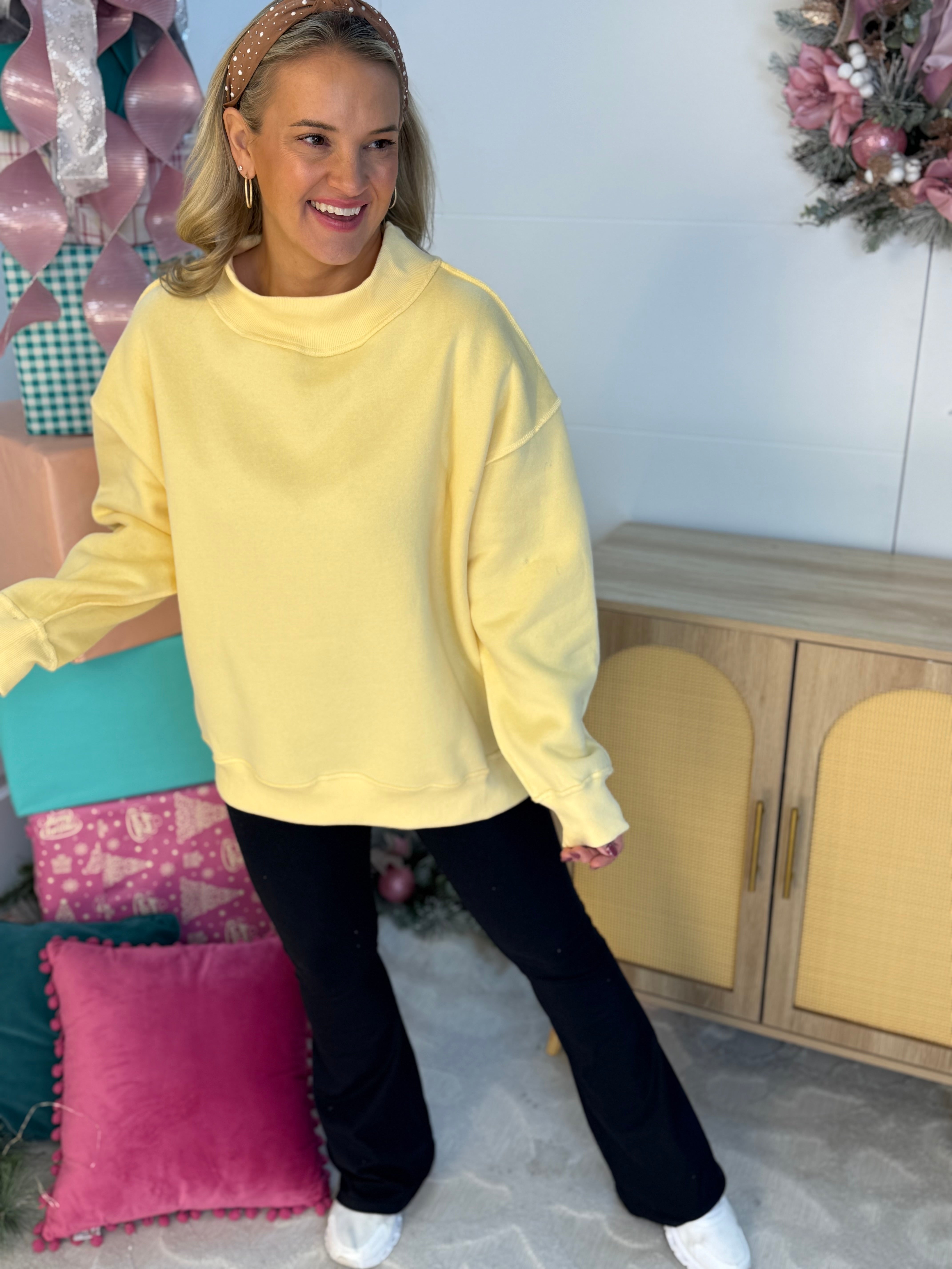 Cozy Era Pullover - Buttercup Yellow-150 Sweatshirts-The Lovely Closet-The Lovely Closet, Women's Fashion Boutique in Alexandria, KY