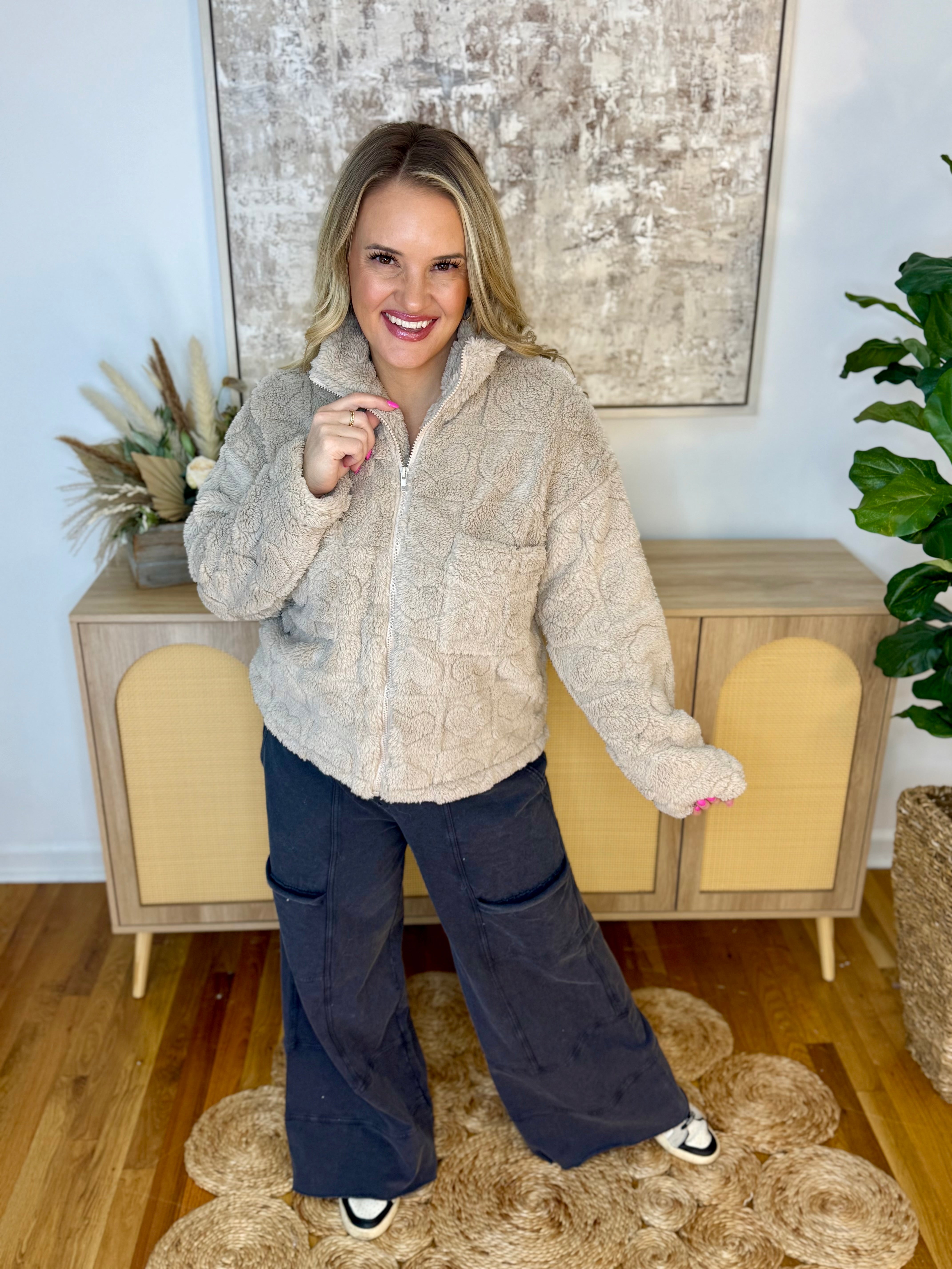 Wrapped in Love Heart Fleece Jacket-170 Jackets/Outerwear-Doe and Rae-The Lovely Closet, Women's Fashion Boutique in Alexandria, KY