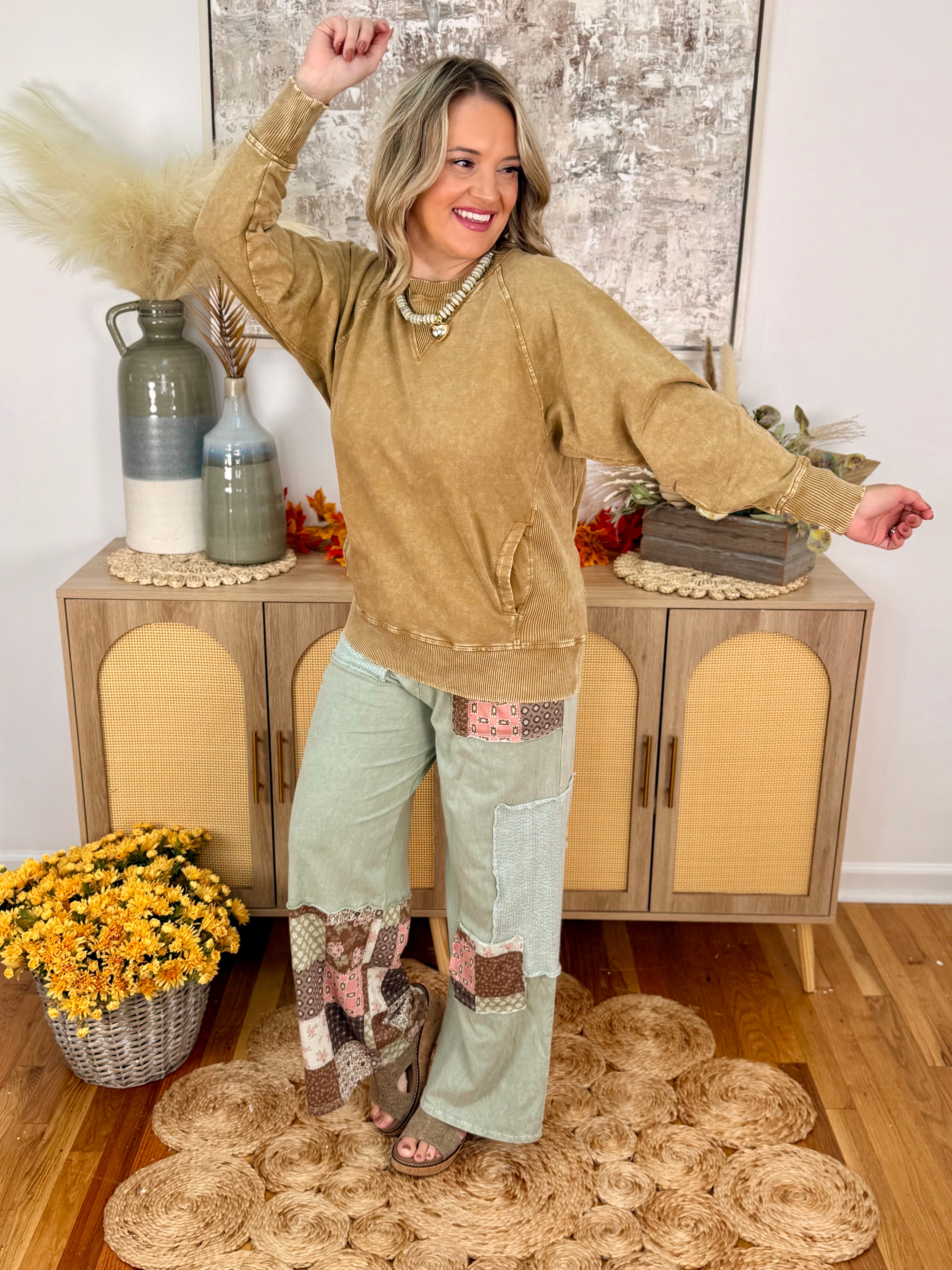 Run Around Acid Wash Pullover - Camel-150 Sweatshirts-The Lovely Closet-The Lovely Closet, Women's Fashion Boutique in Alexandria, KY