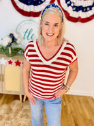 Red and White Knit Sweater Top-100 Short Sleeve Tops-Blu Pepper-The Lovely Closet, Women's Fashion Boutique in Alexandria, KY
