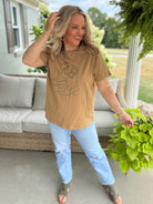 COWBOY BOOT STUDDED SHORT SLEEVE TOP-100 Short Sleeve Tops-Doe and Rae-The Lovely Closet, Women's Fashion Boutique in Alexandria, KY